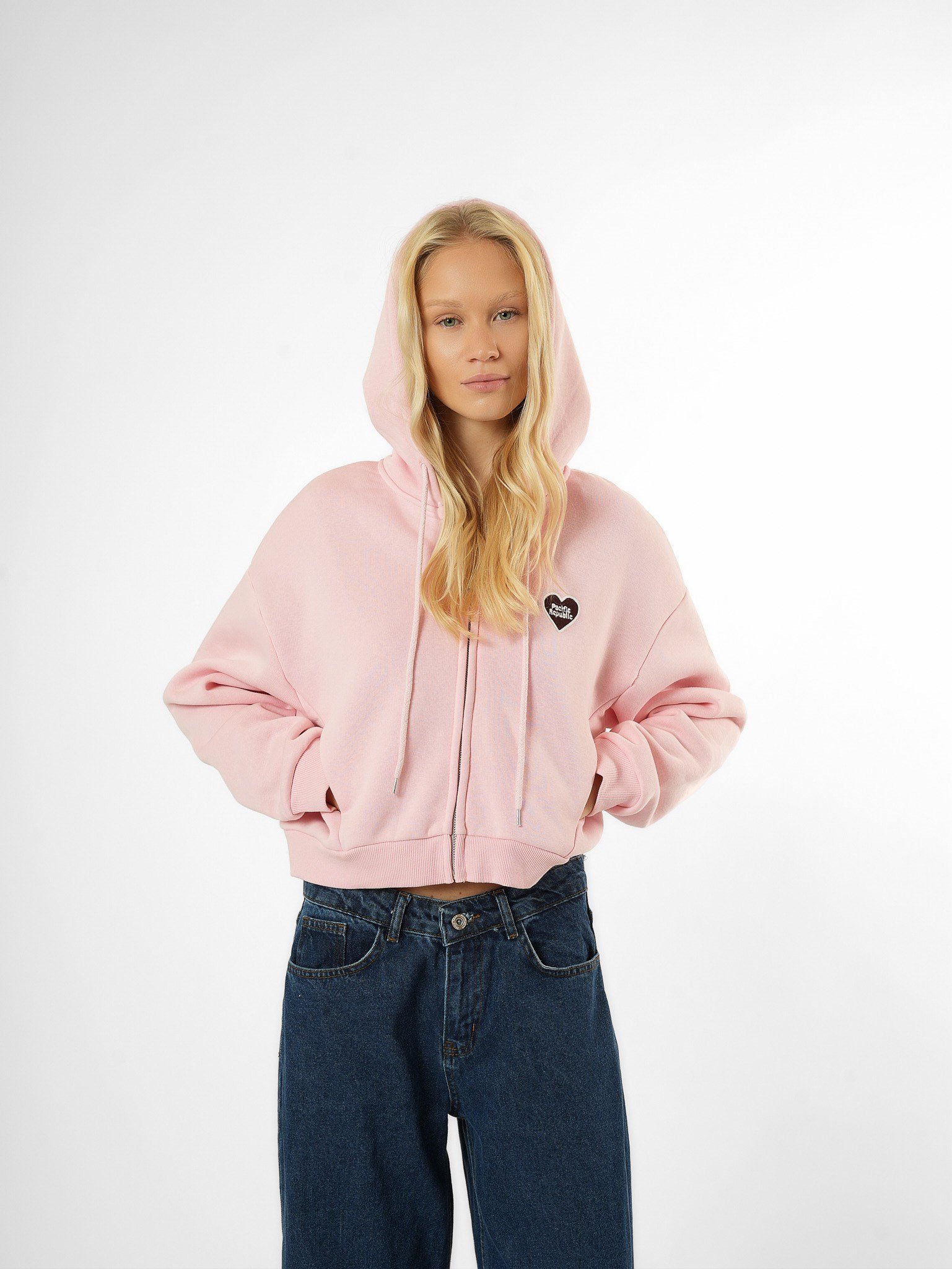 Kapüşonlu Kısa Sweatshirt Toz Pembe