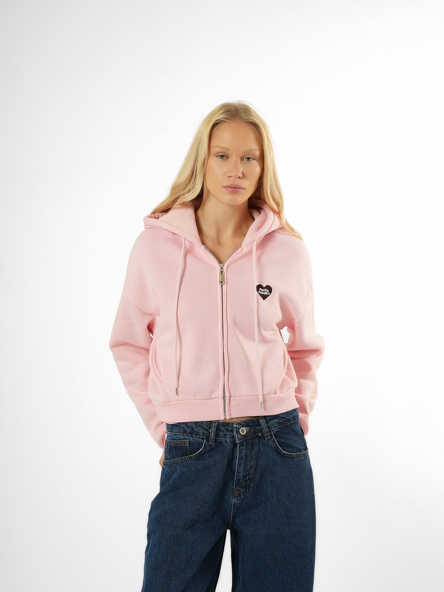 Kapüşonlu Kısa Sweatshirt Toz Pembe