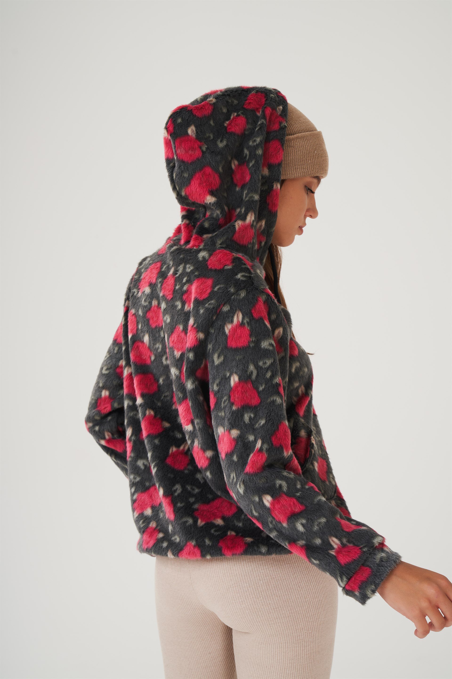 Kapüşonlu Peluş Ceket