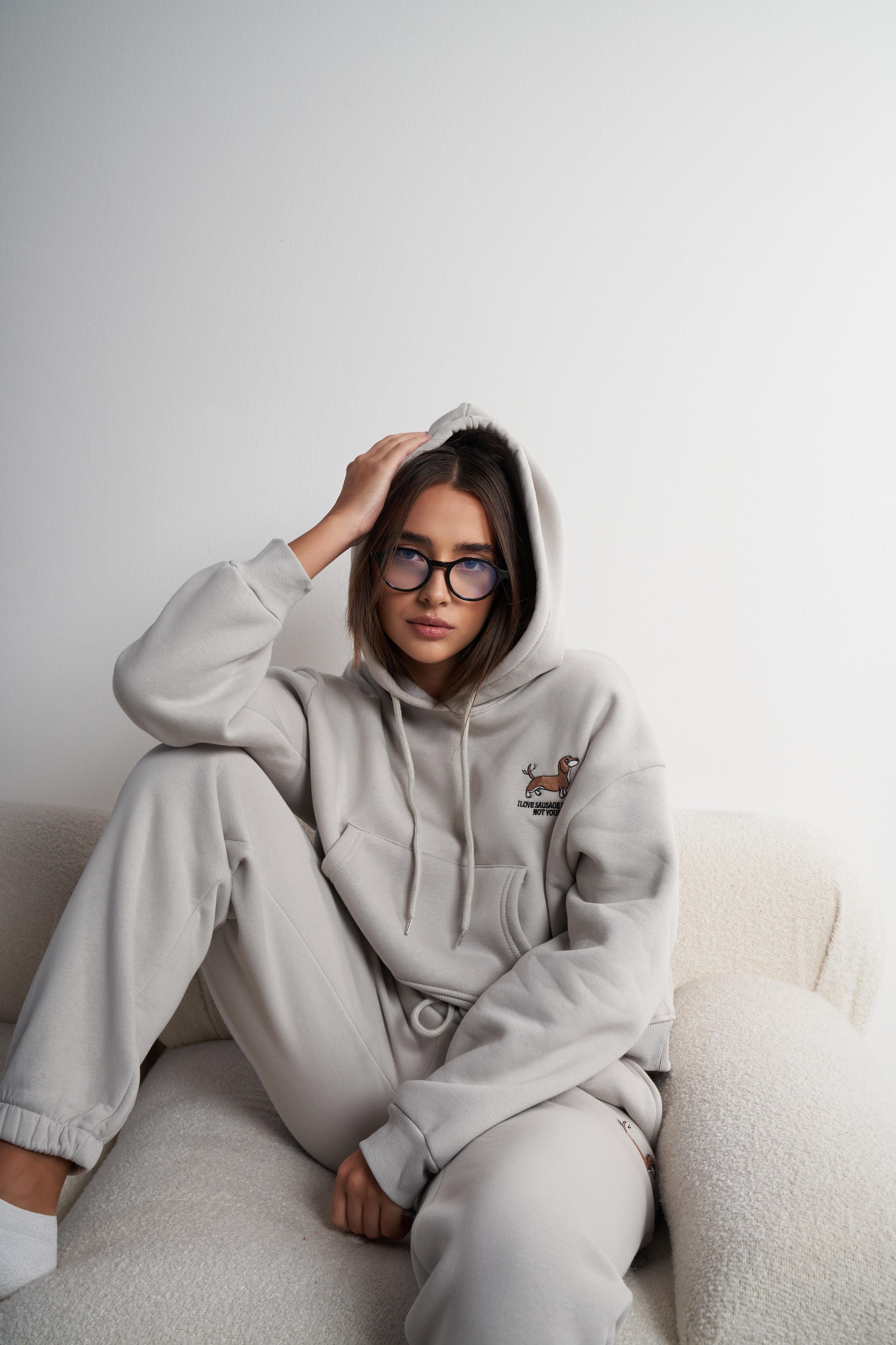 Kapüşonlu Şardonlu Kısa Sweatshirt Açık Gri