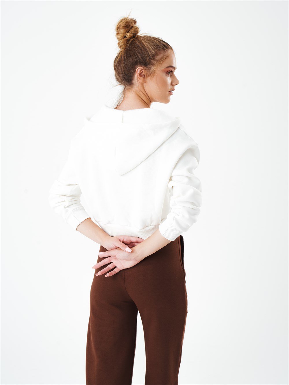 Kapüşonlu Şardonlu Kısa Sweatshirt Ceket