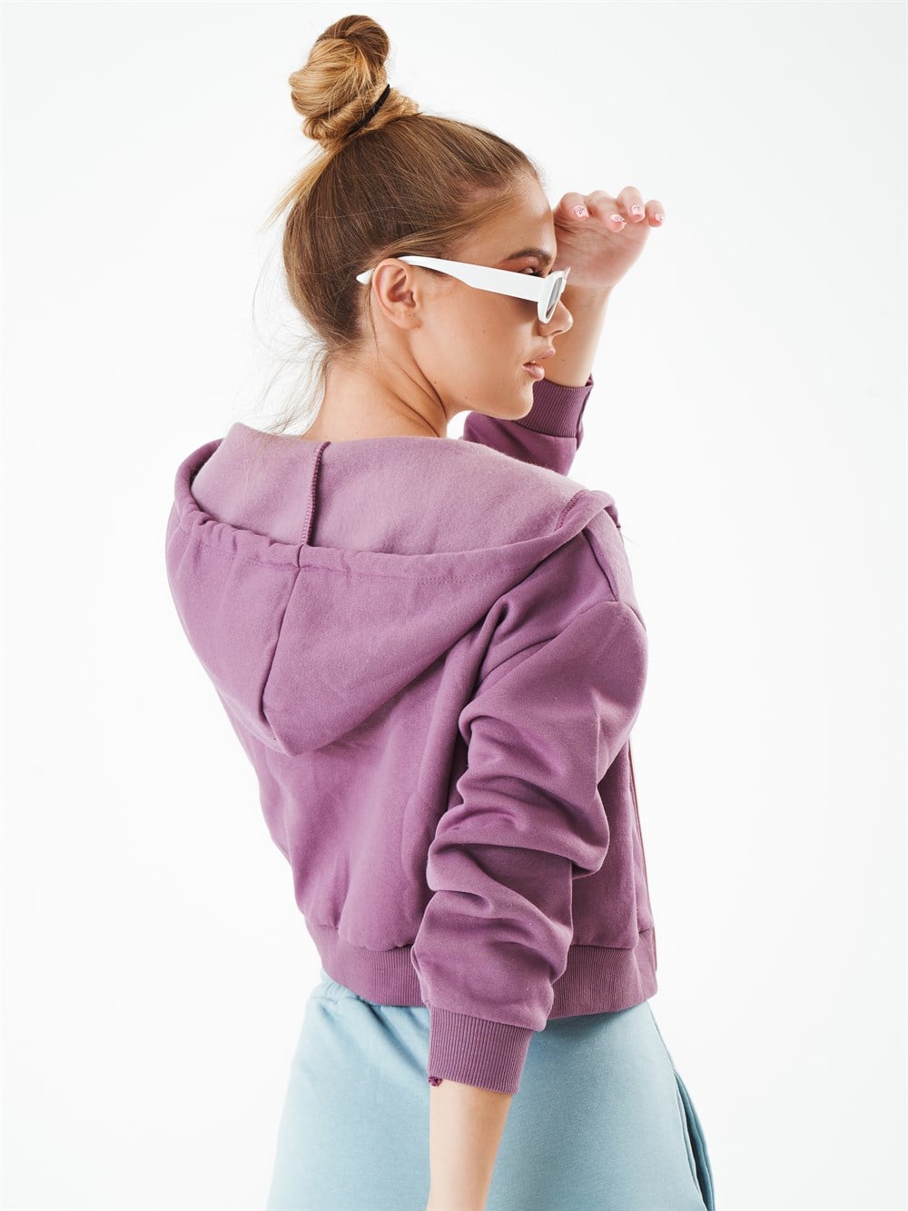 Kapüşonlu Şardonlu Kısa Sweatshirt Ceket