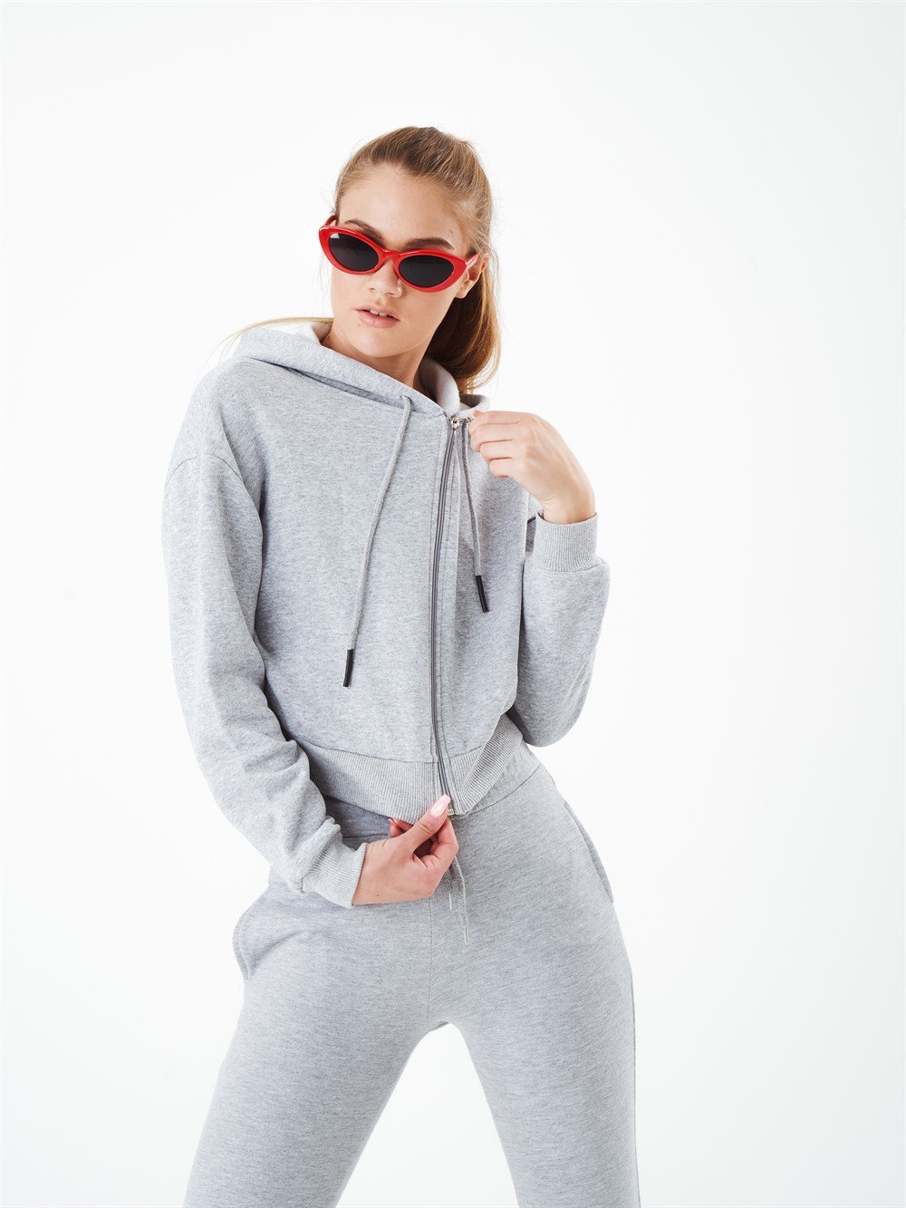 Kapüşonlu Şardonlu Kısa Sweatshirt Ceket