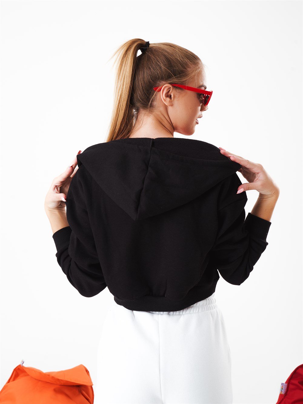 Kapüşonlu Şardonlu Kısa Sweatshirt Ceket