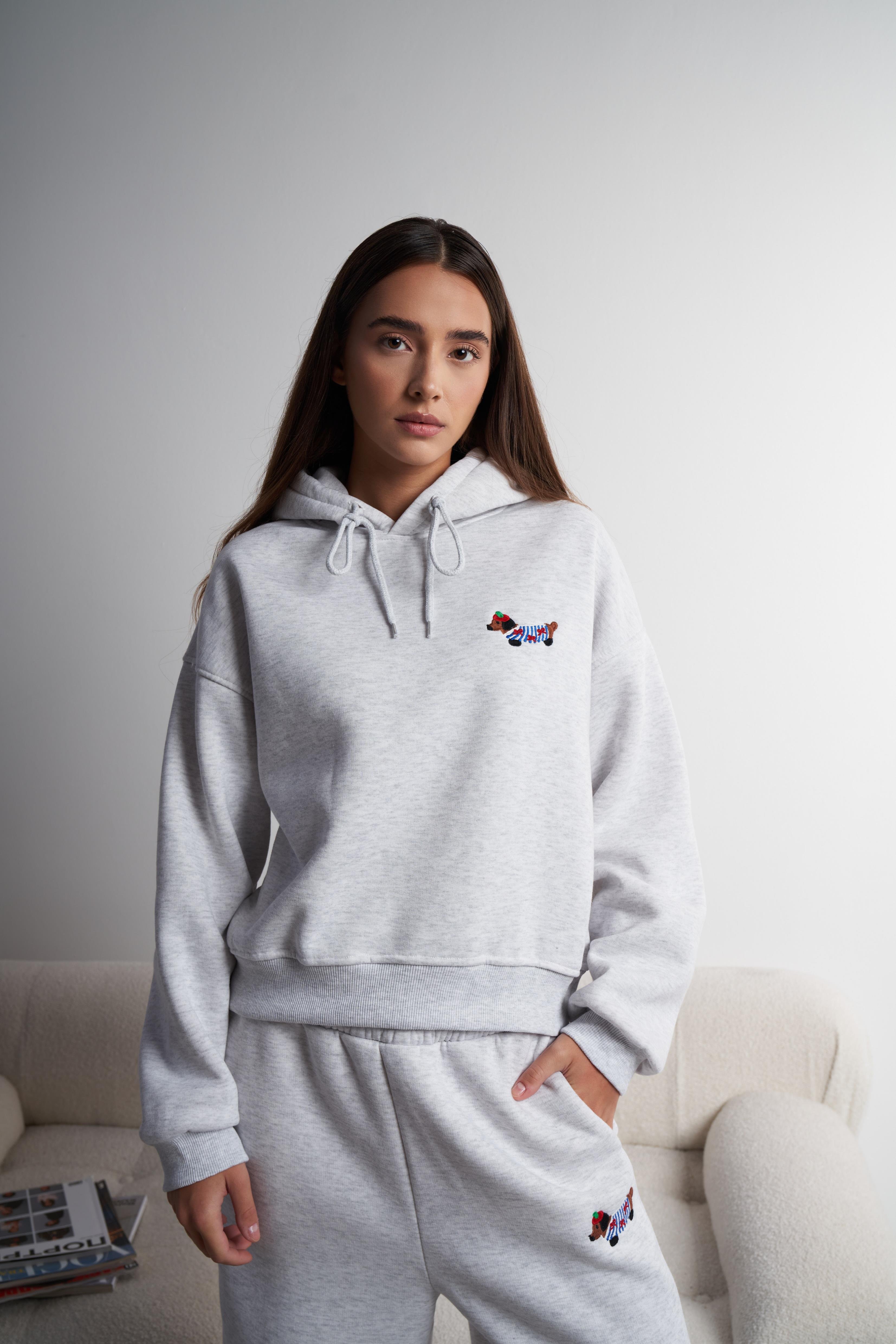 Kapüşonlu Şardonlu Kısa Sweatshirt Karmelanj