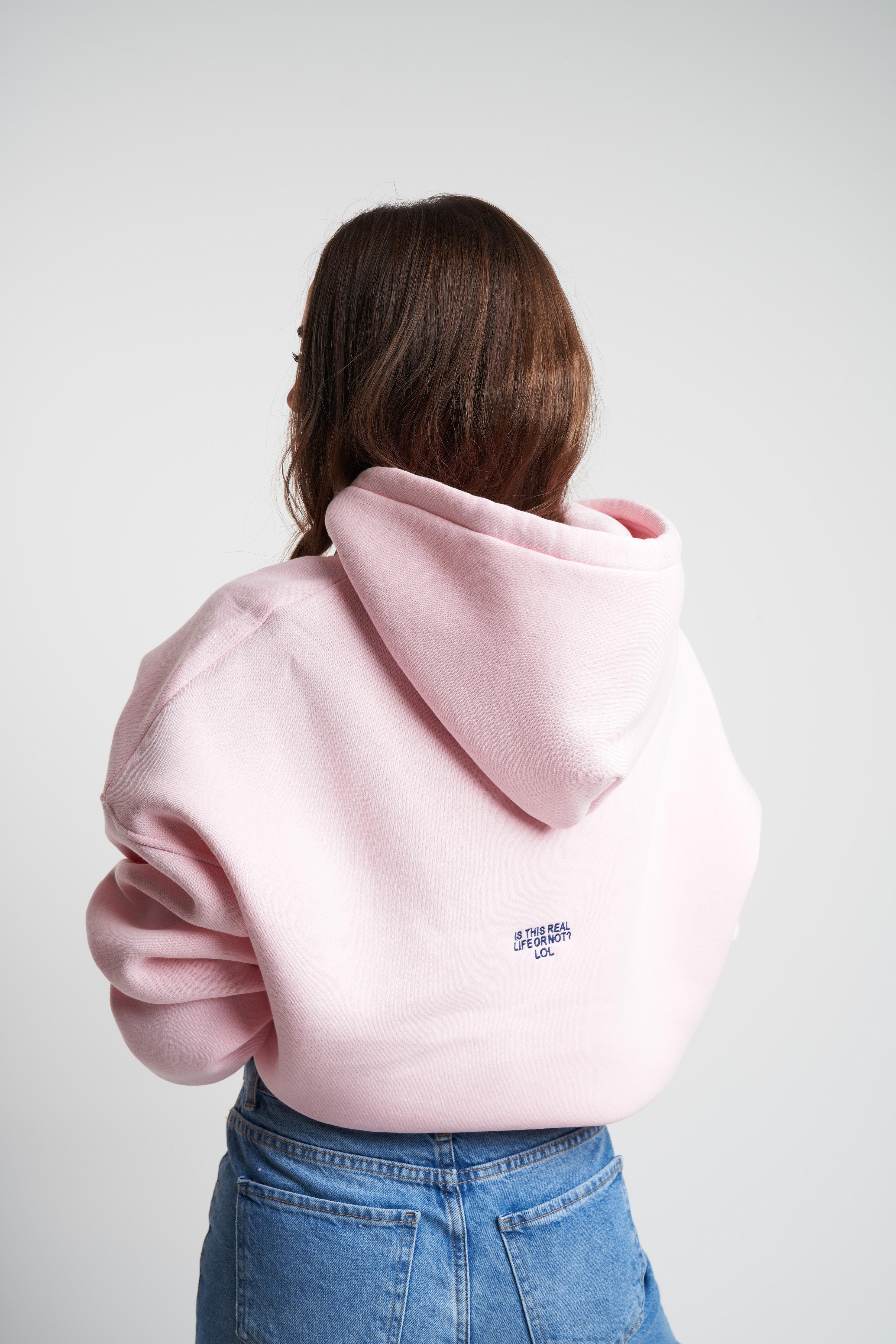 Kapüşonlu Şardonlu Kısa Sweatshirt Toz Pembe