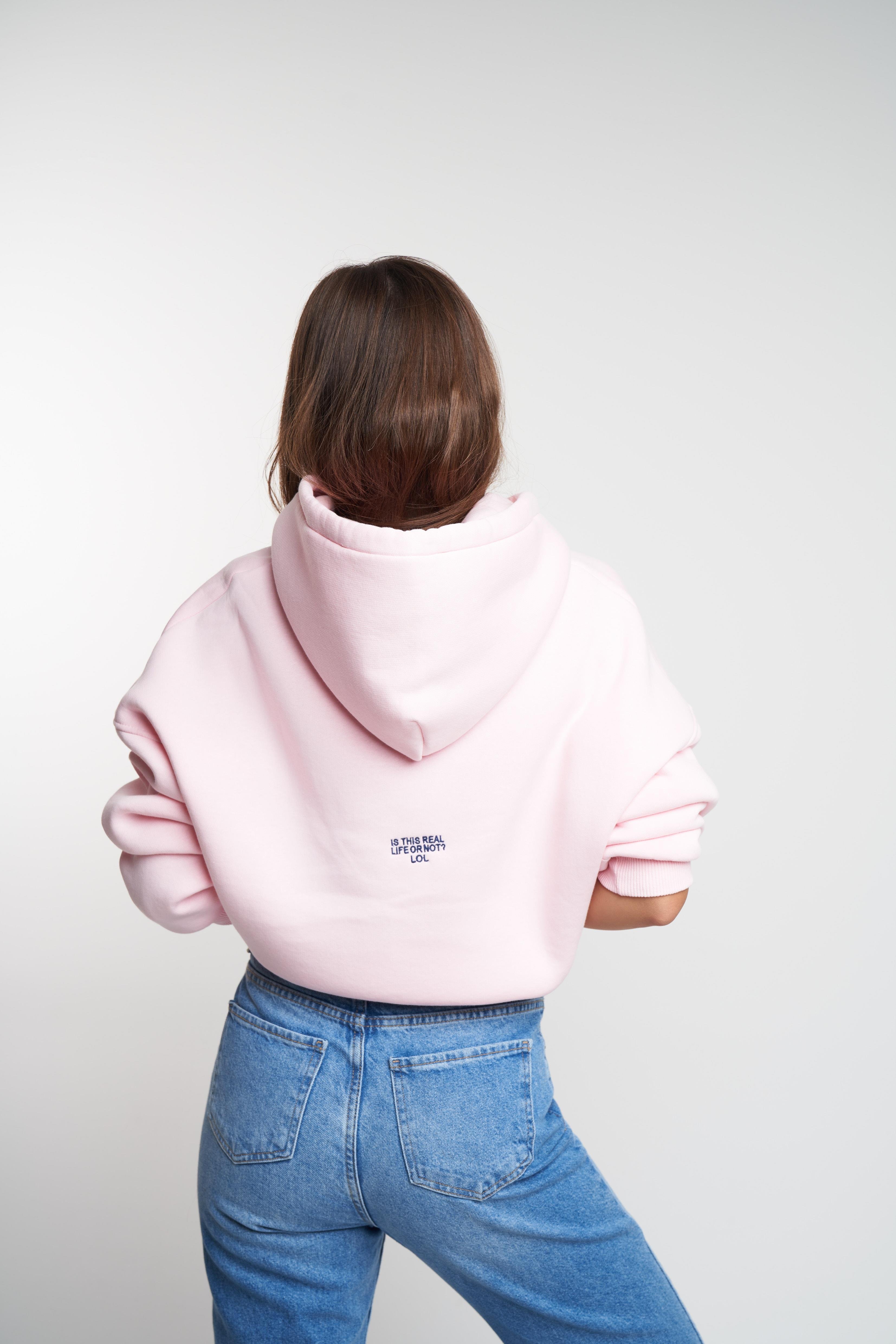 Kapüşonlu Şardonlu Kısa Sweatshirt Toz Pembe