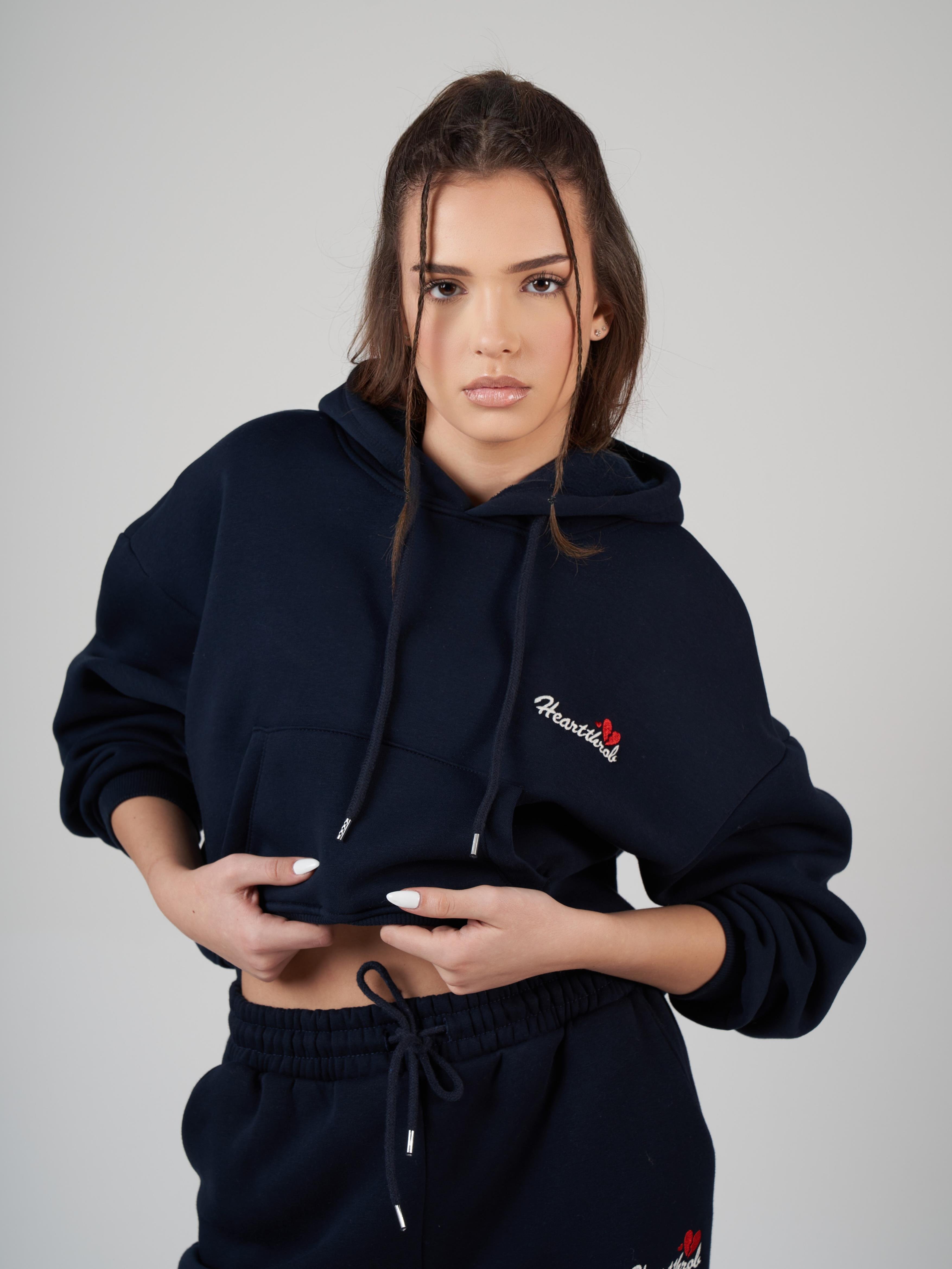 Kapüşonlu Şardonlu Sweatshirt Lacivert