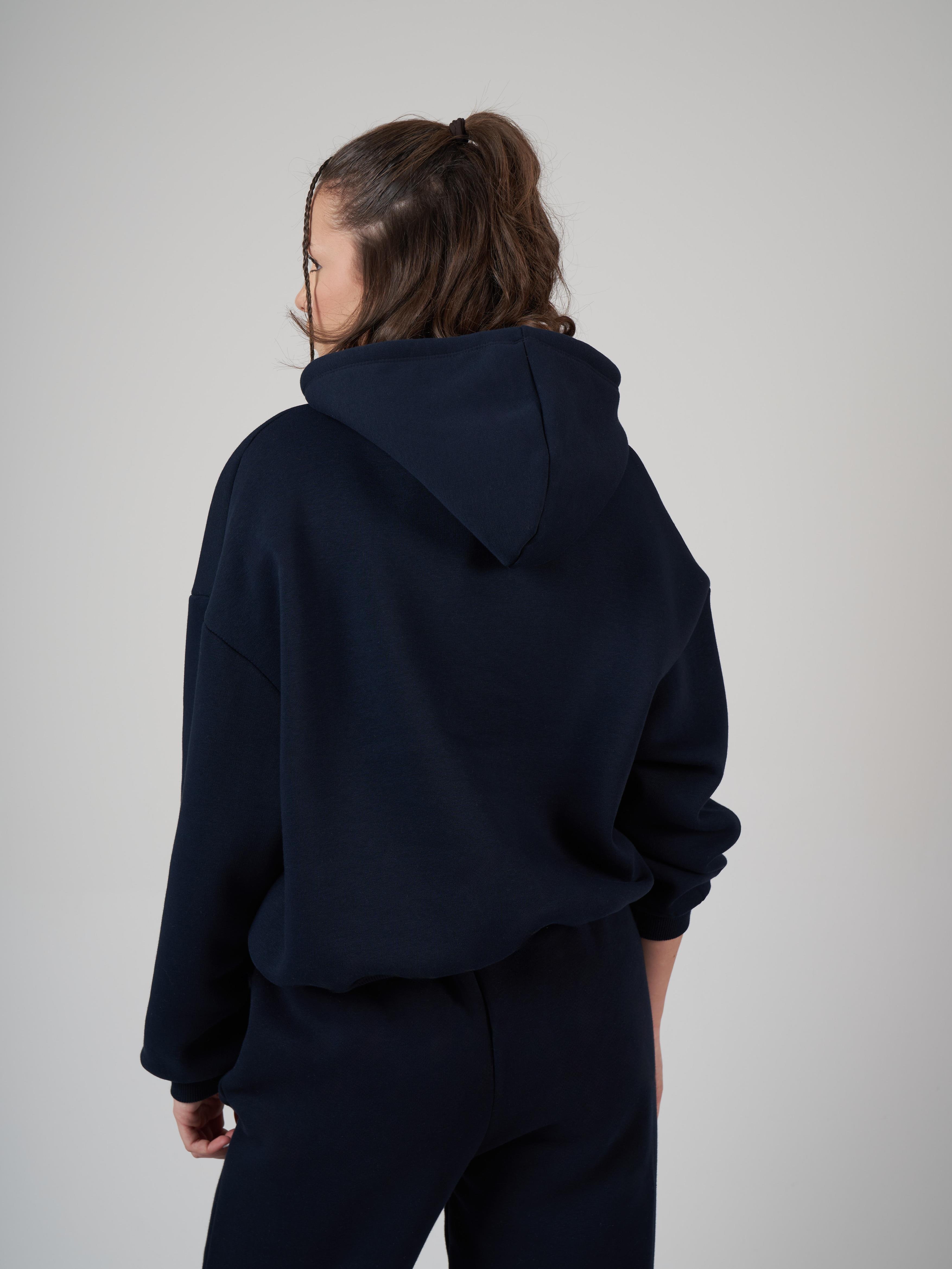 Kapüşonlu Şardonlu Sweatshirt Lacivert