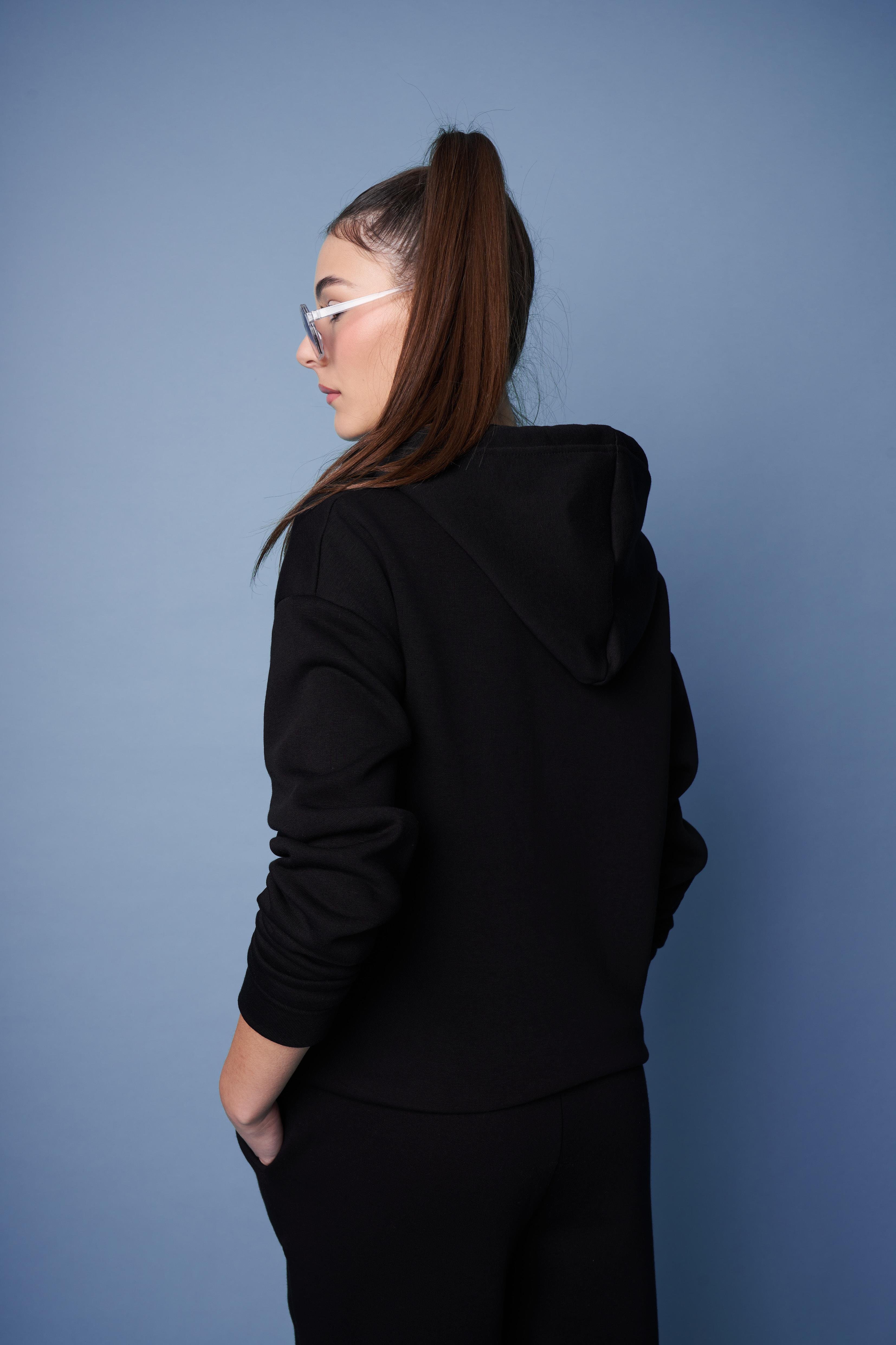 Kapüşonlu Sweatshirt Ceket Siyah