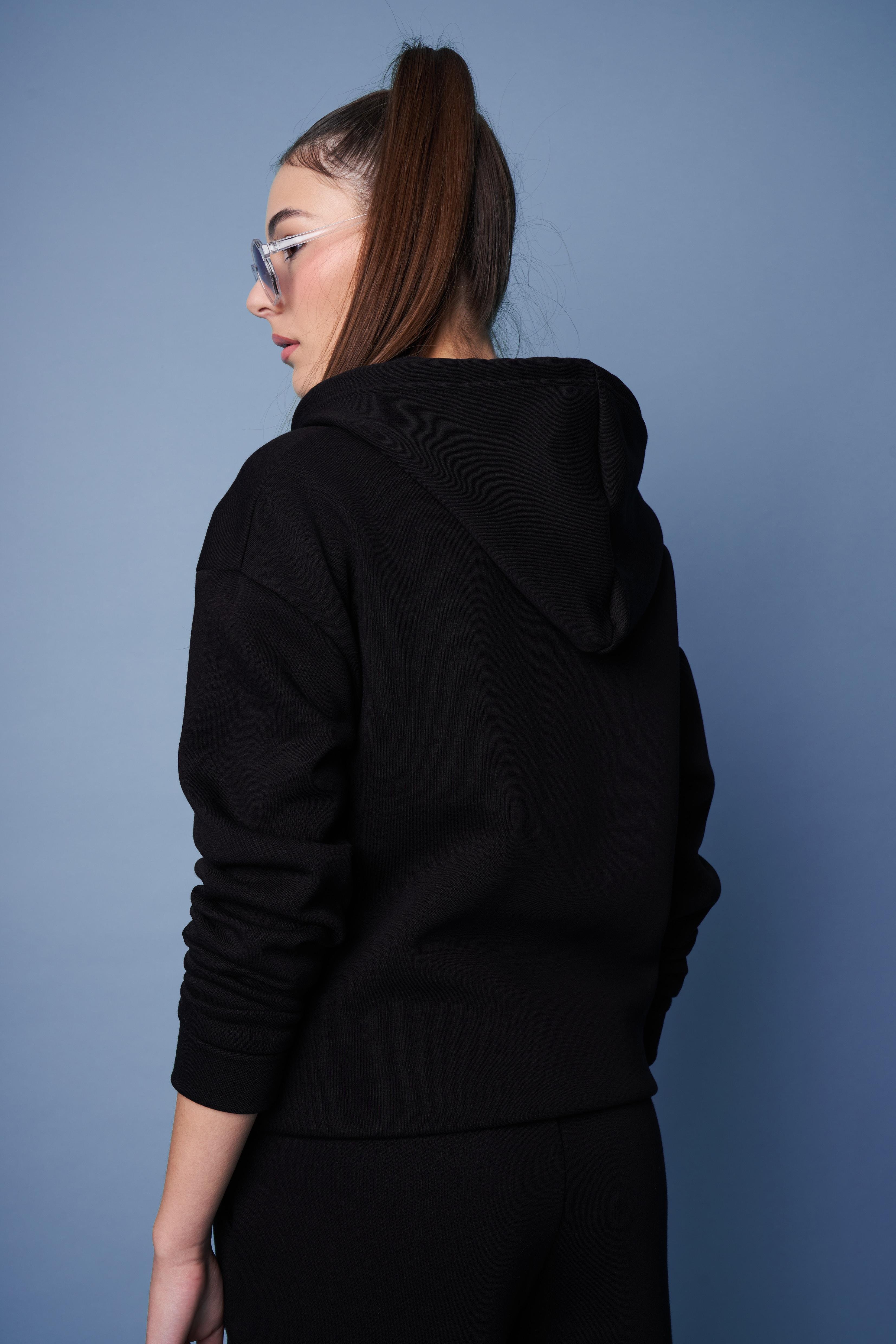 Kapüşonlu Sweatshirt Ceket Siyah