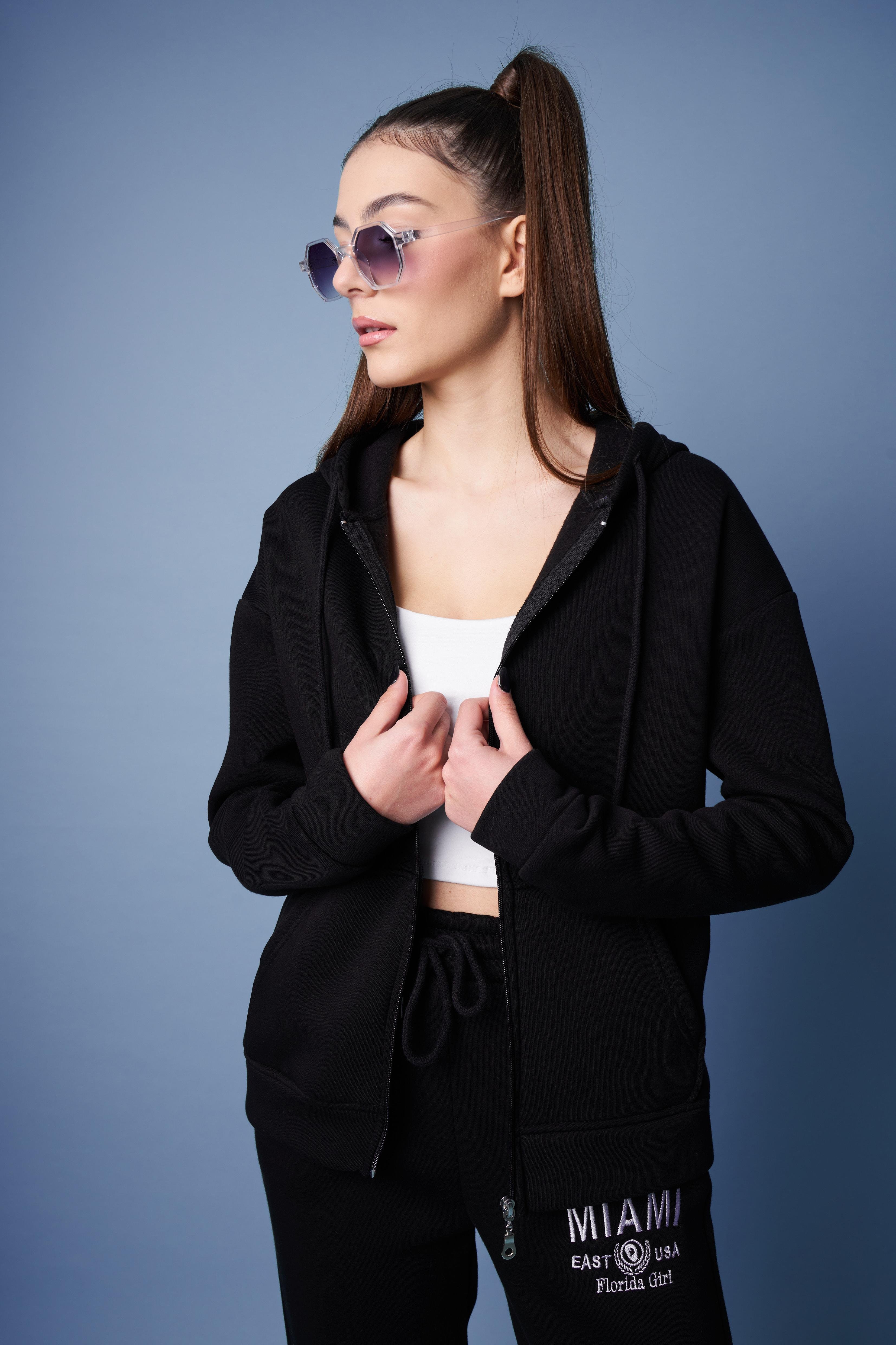 Kapüşonlu Sweatshirt Ceket Siyah