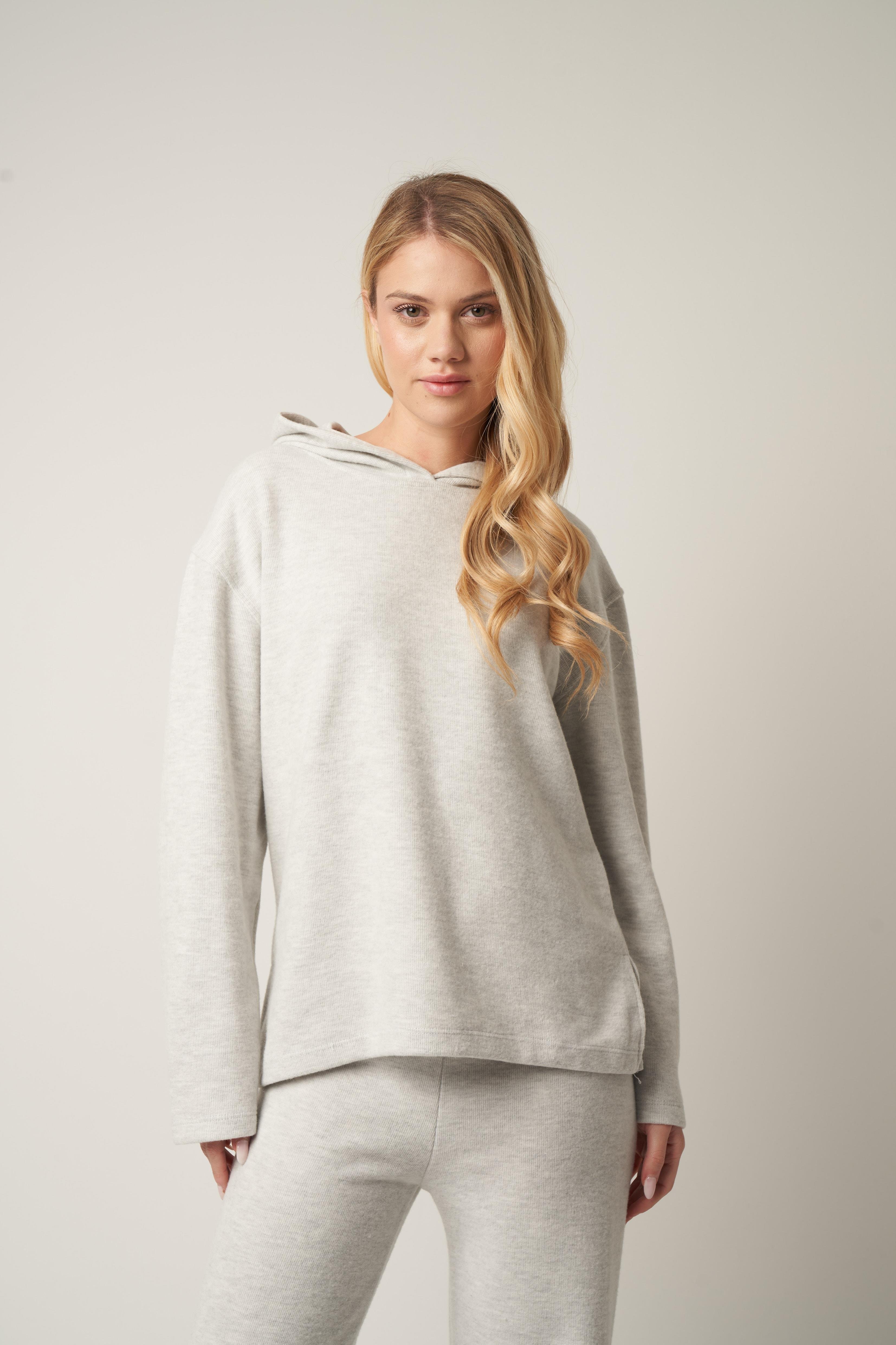 Kapüşonlu Triko Sweatshirt Gri