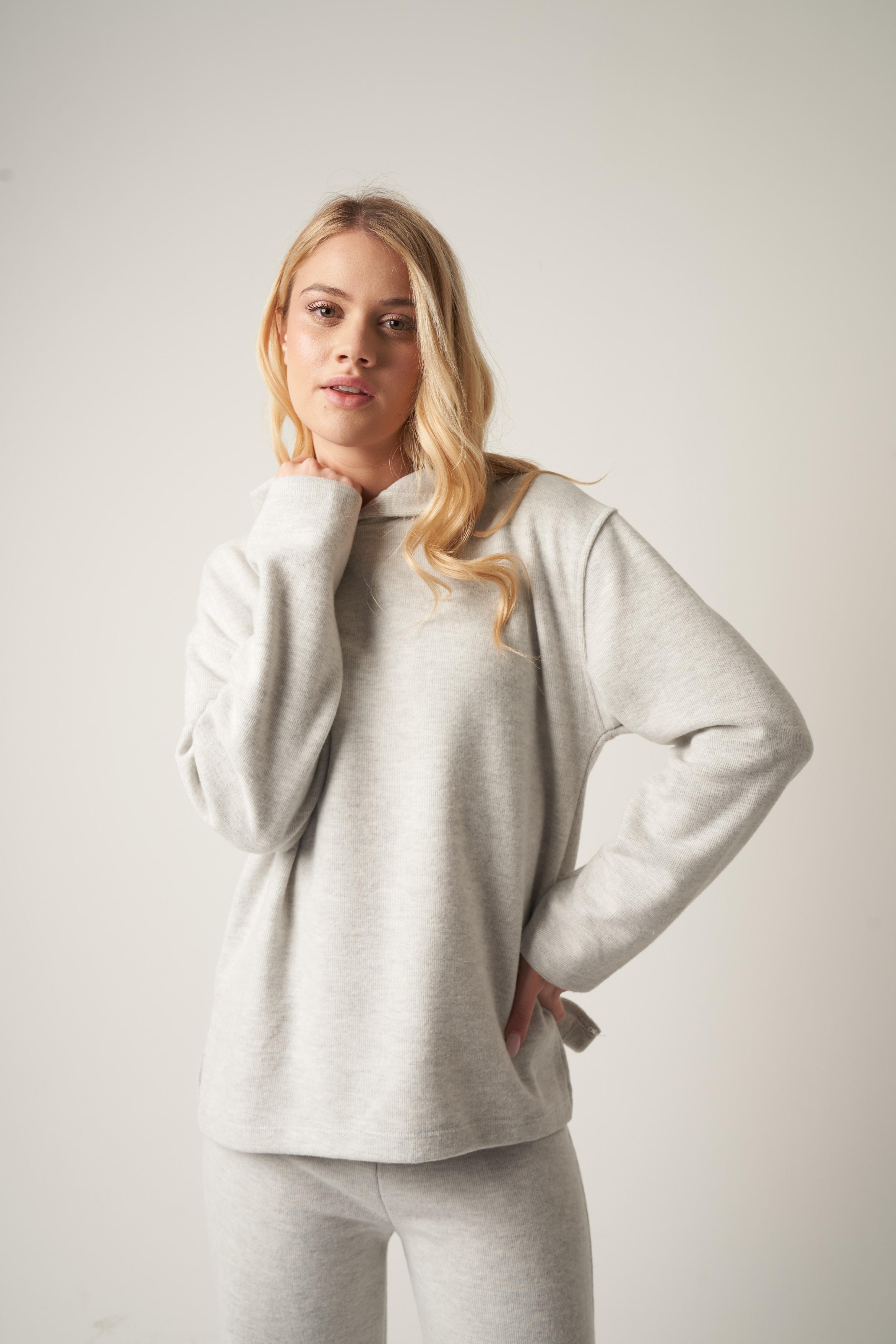 Kapüşonlu Triko Sweatshirt Gri