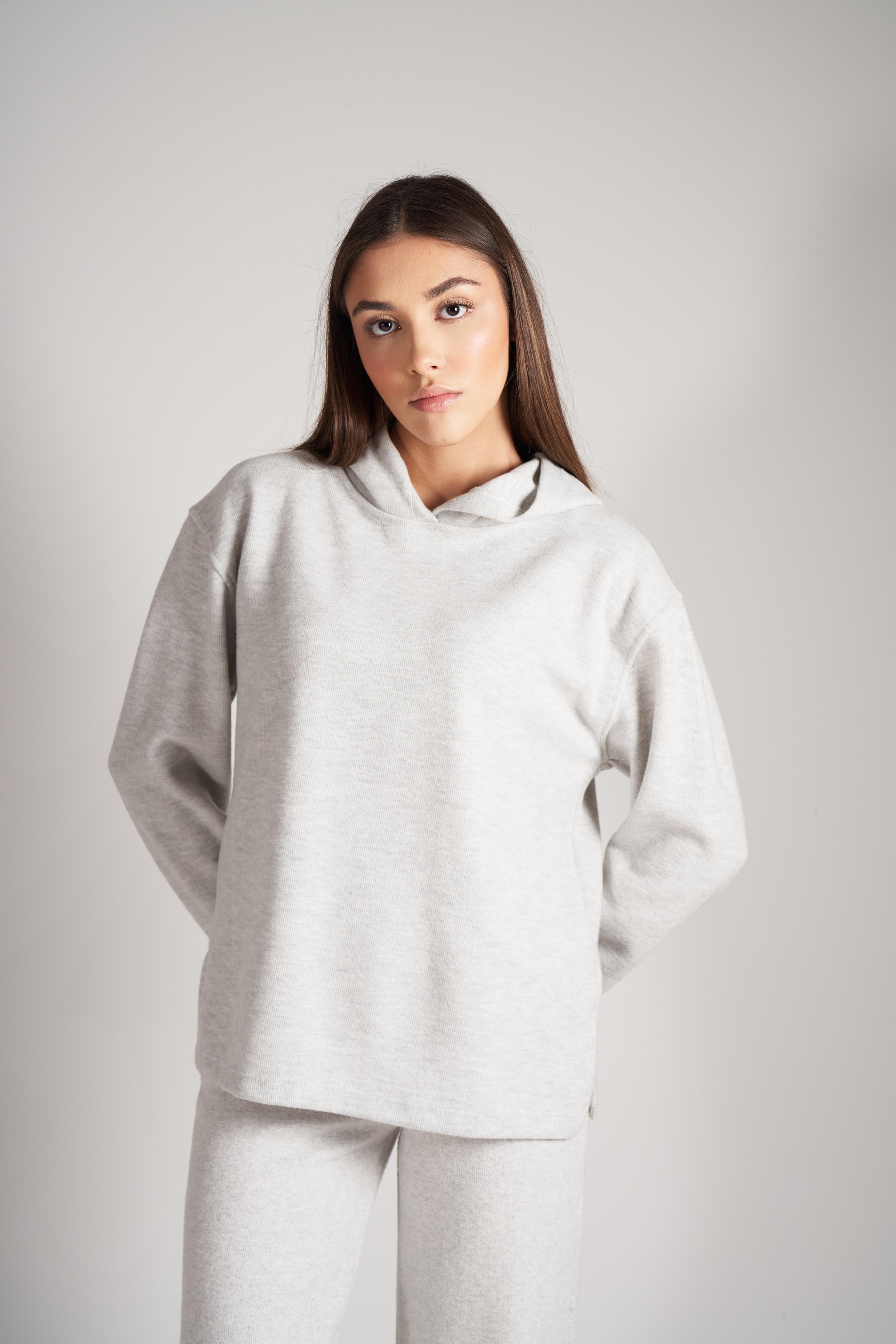 Kapüşonlu Triko Sweatshirt Karmelanj