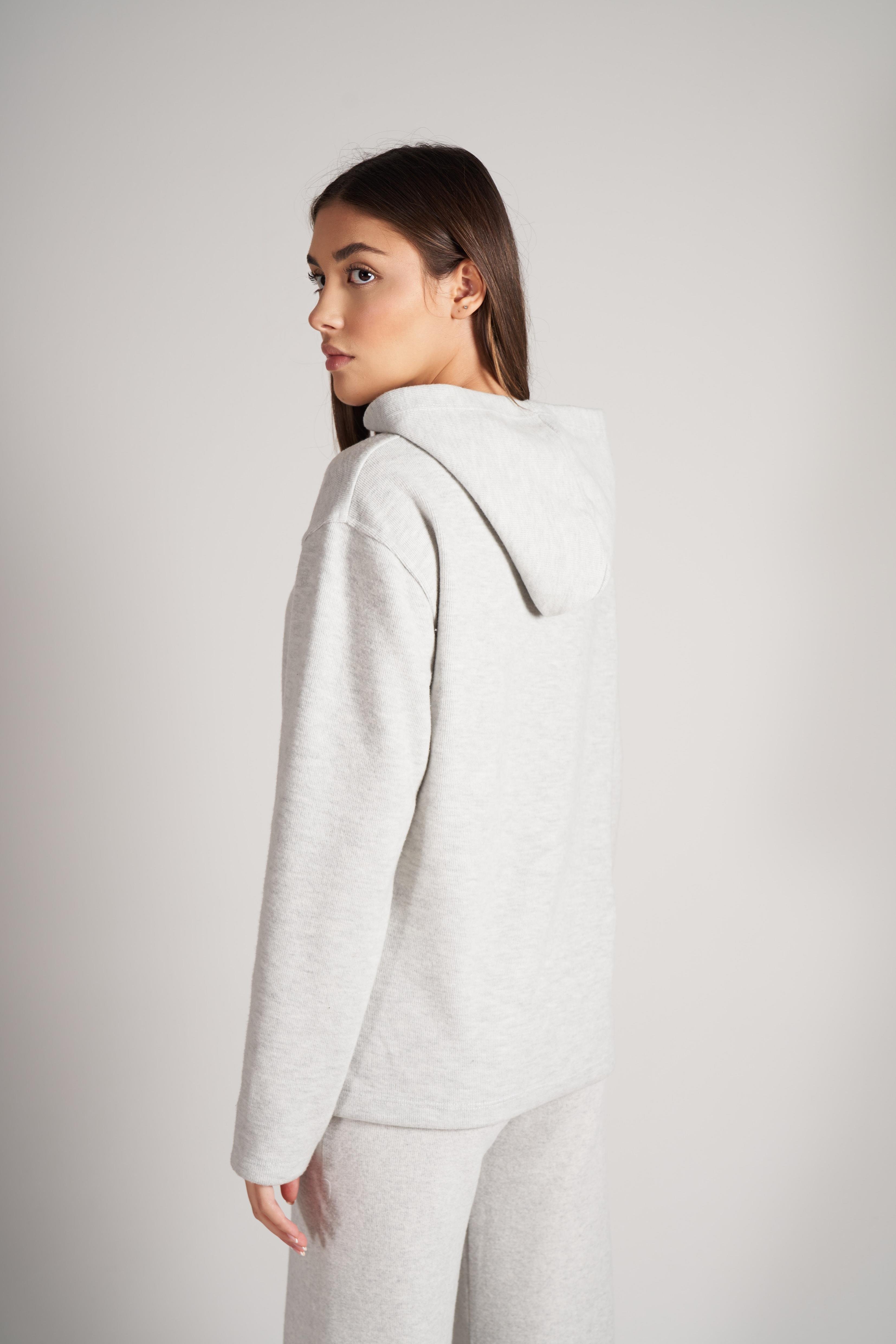 Kapüşonlu Triko Sweatshirt Karmelanj