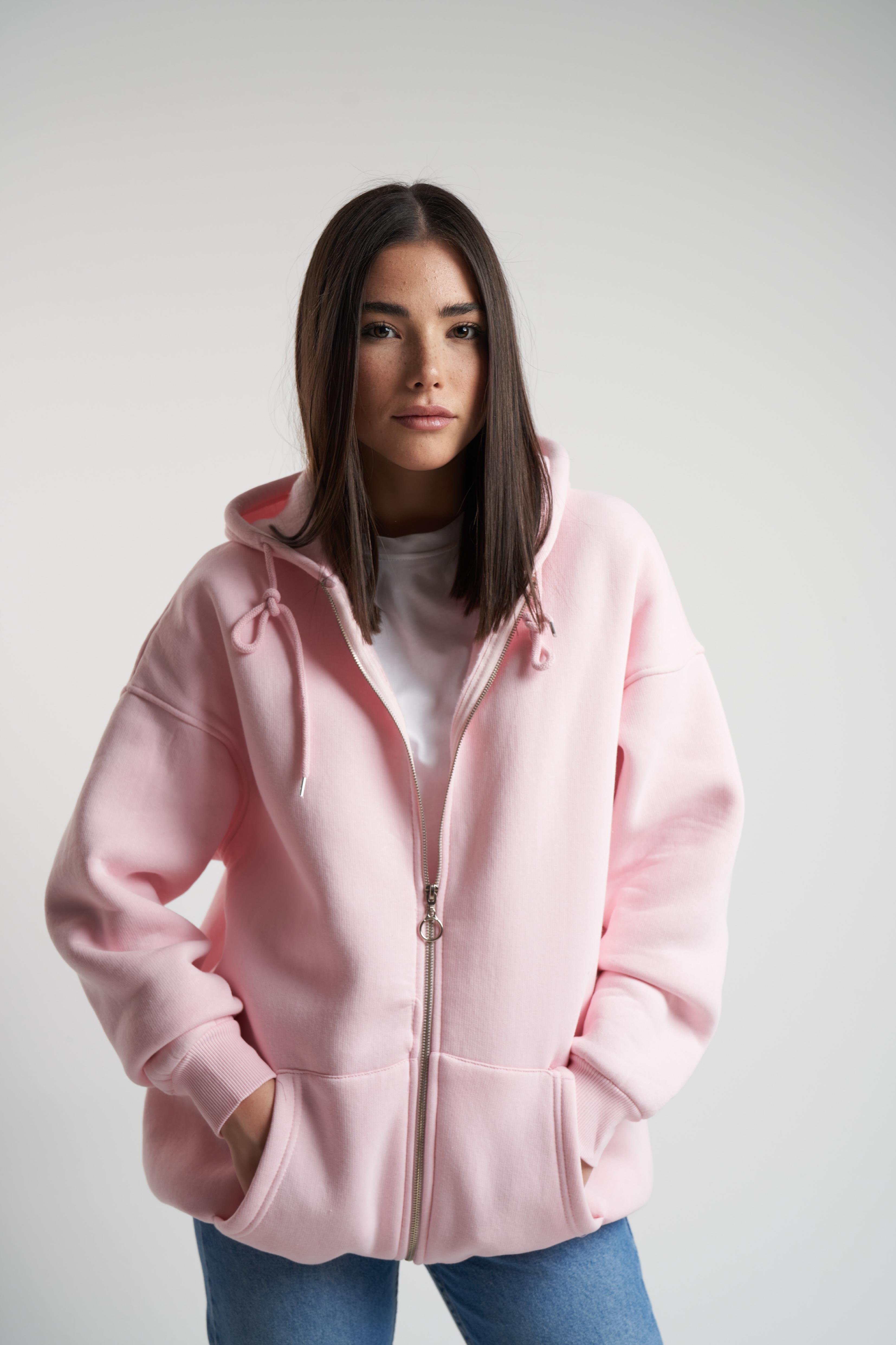 Kapüşonlu Uzun Kol Şardonlu Sweatmont Toz Pembe