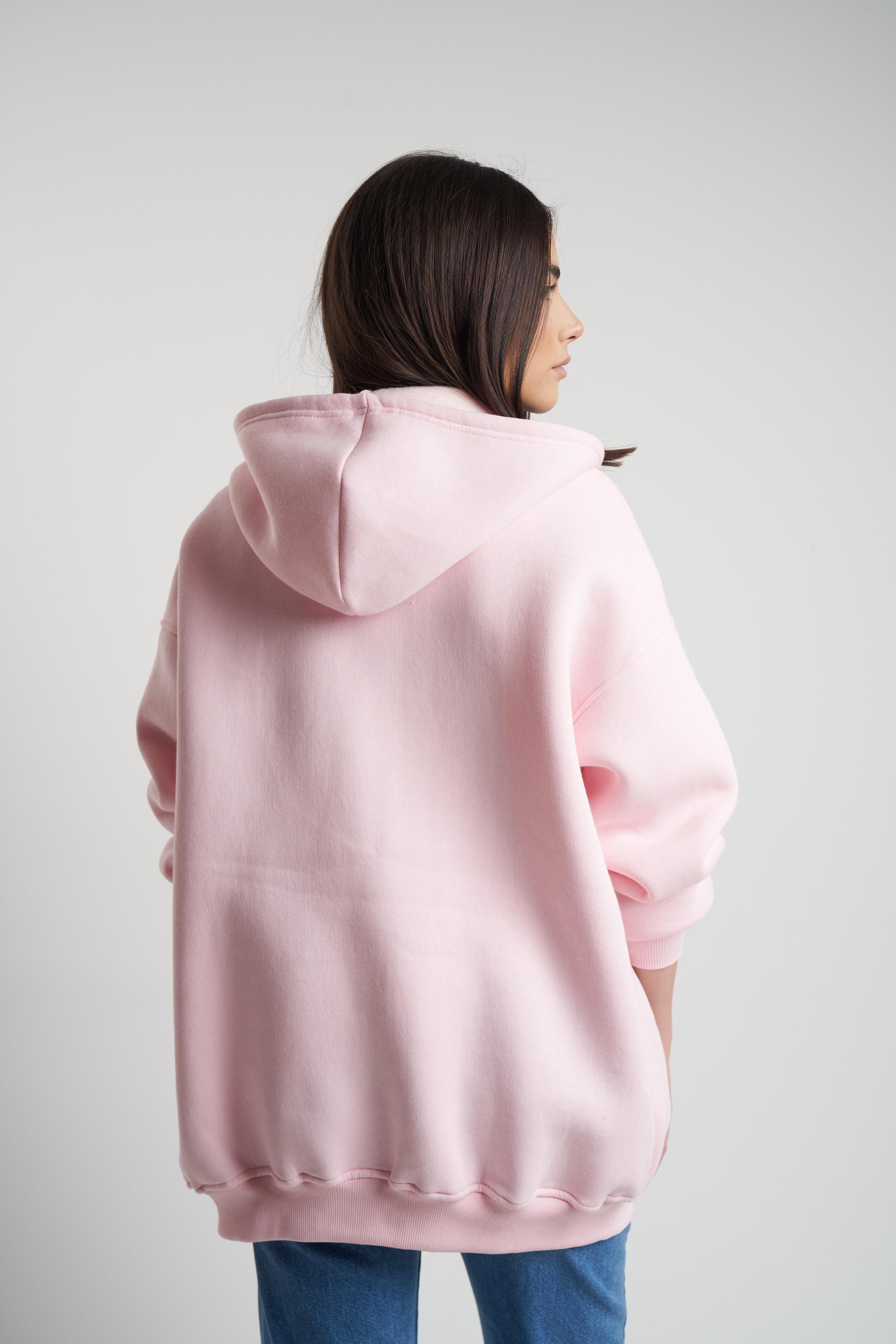 Kapüşonlu Uzun Kol Şardonlu Sweatmont Toz Pembe