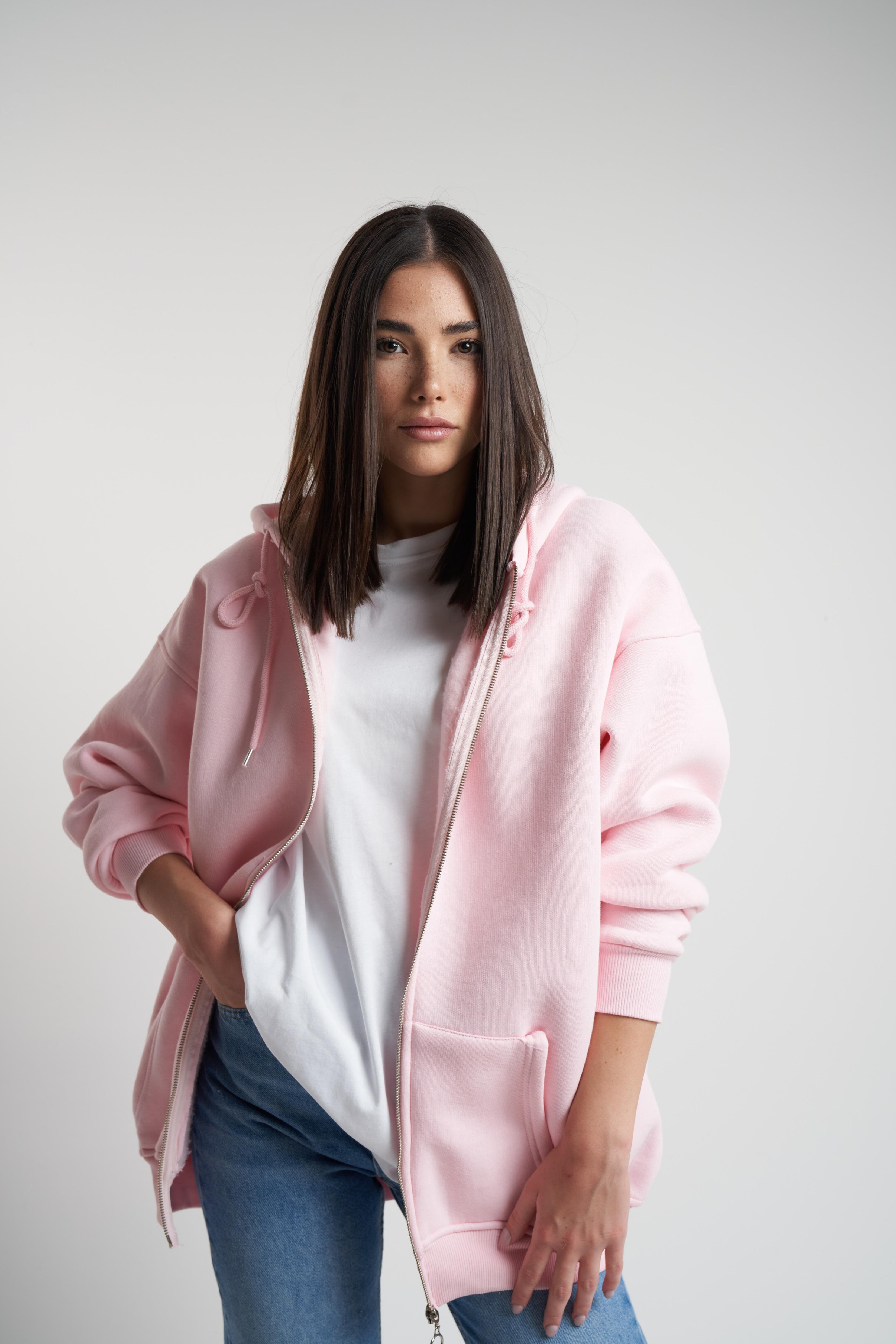 Kapüşonlu Uzun Kol Şardonlu Sweatmont Toz Pembe