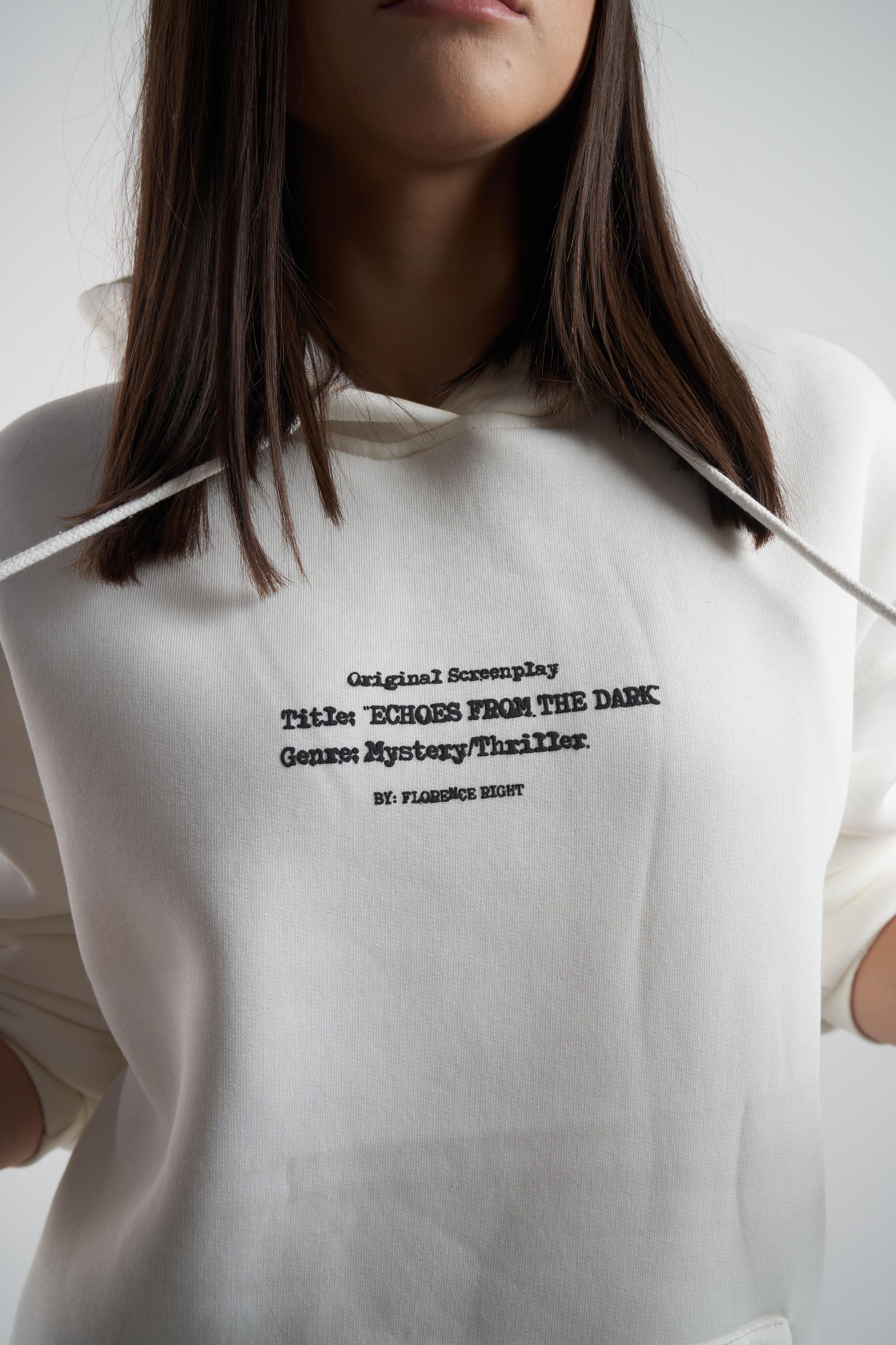 Kapüşonlu Yazı Baskı Şardonlu Sweatshirt Ekru