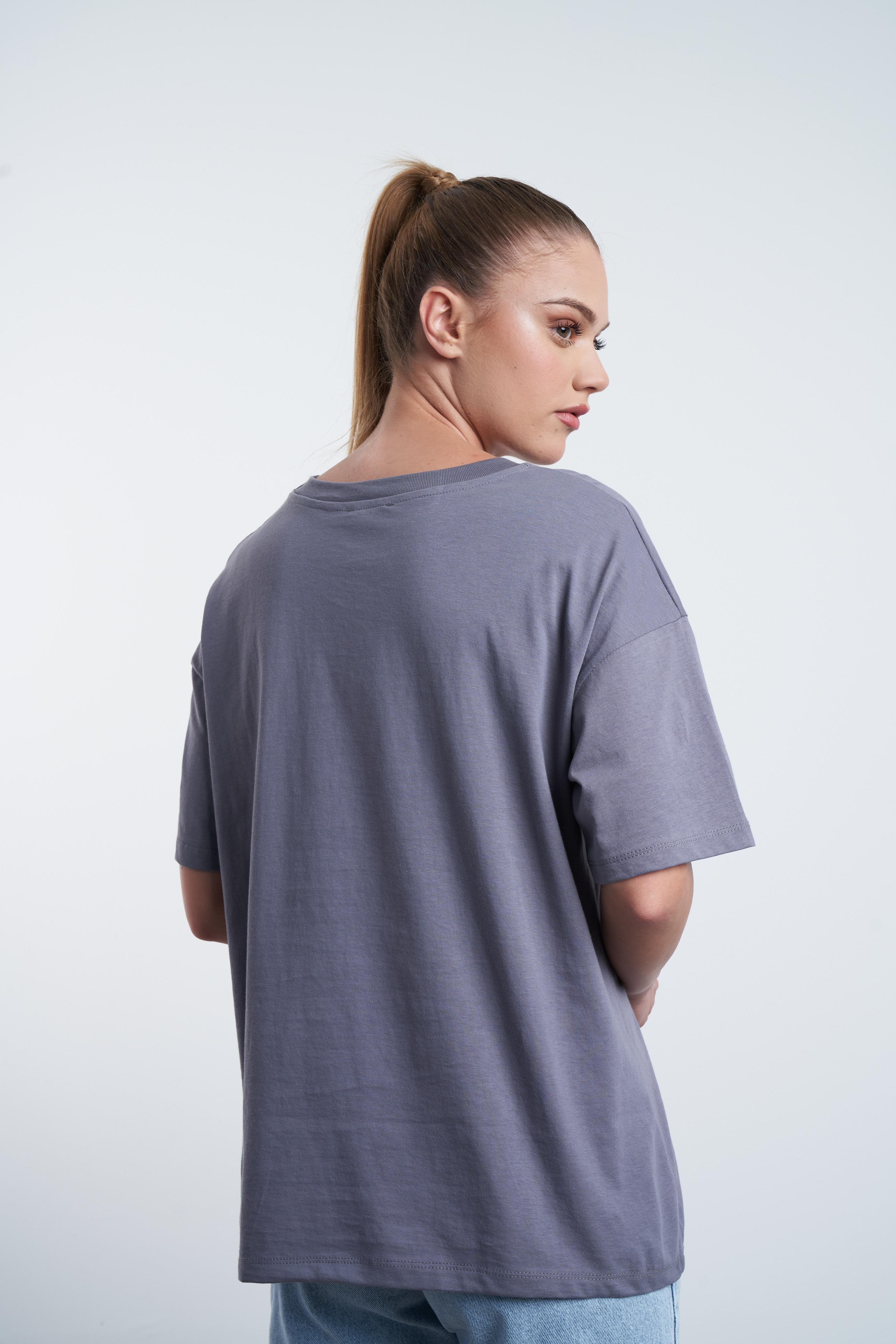 Karakter Nakış Baskılı T-shirt Koyu Gri