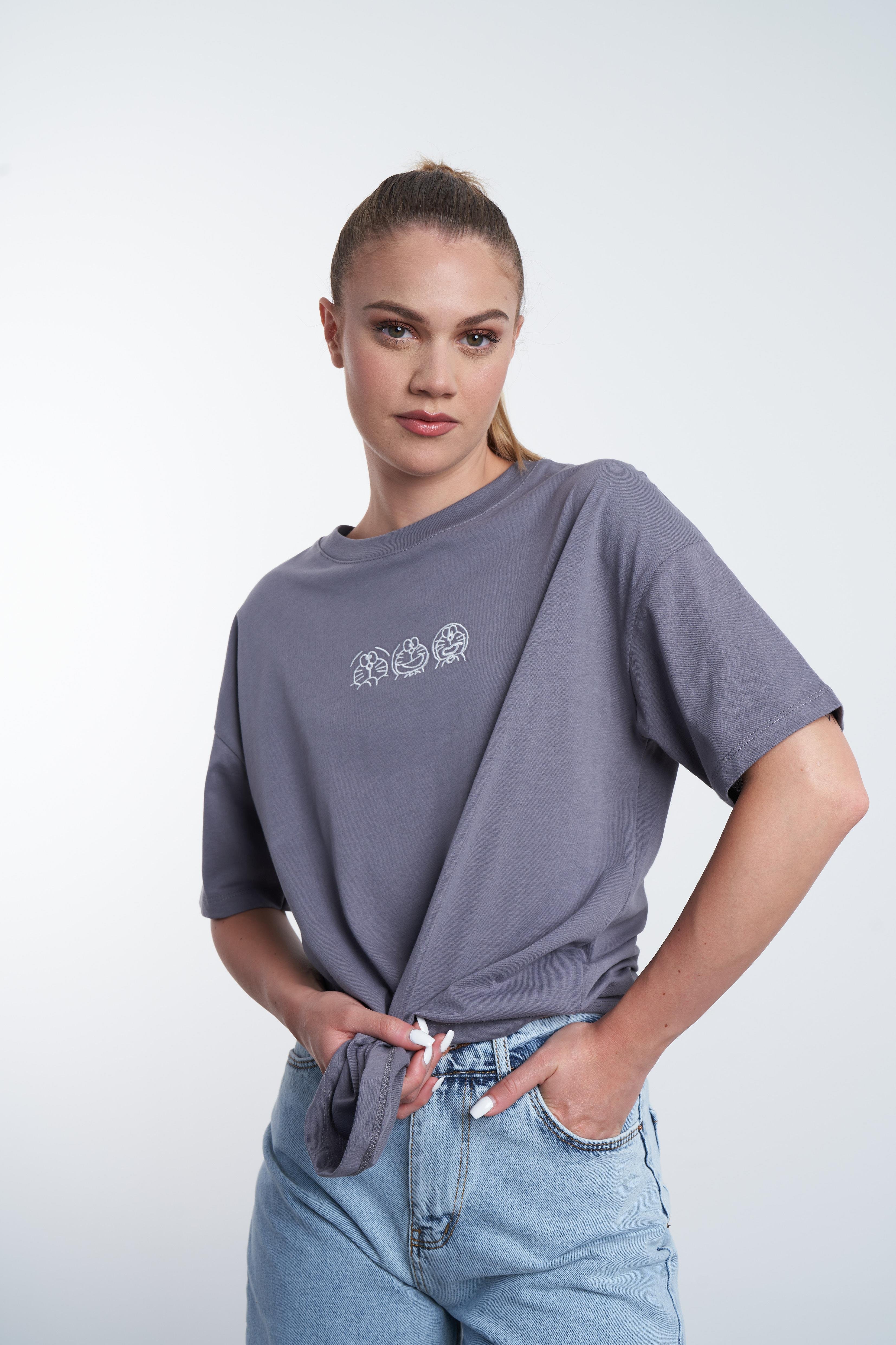 Karakter Nakış Baskılı T-shirt Koyu Gri
