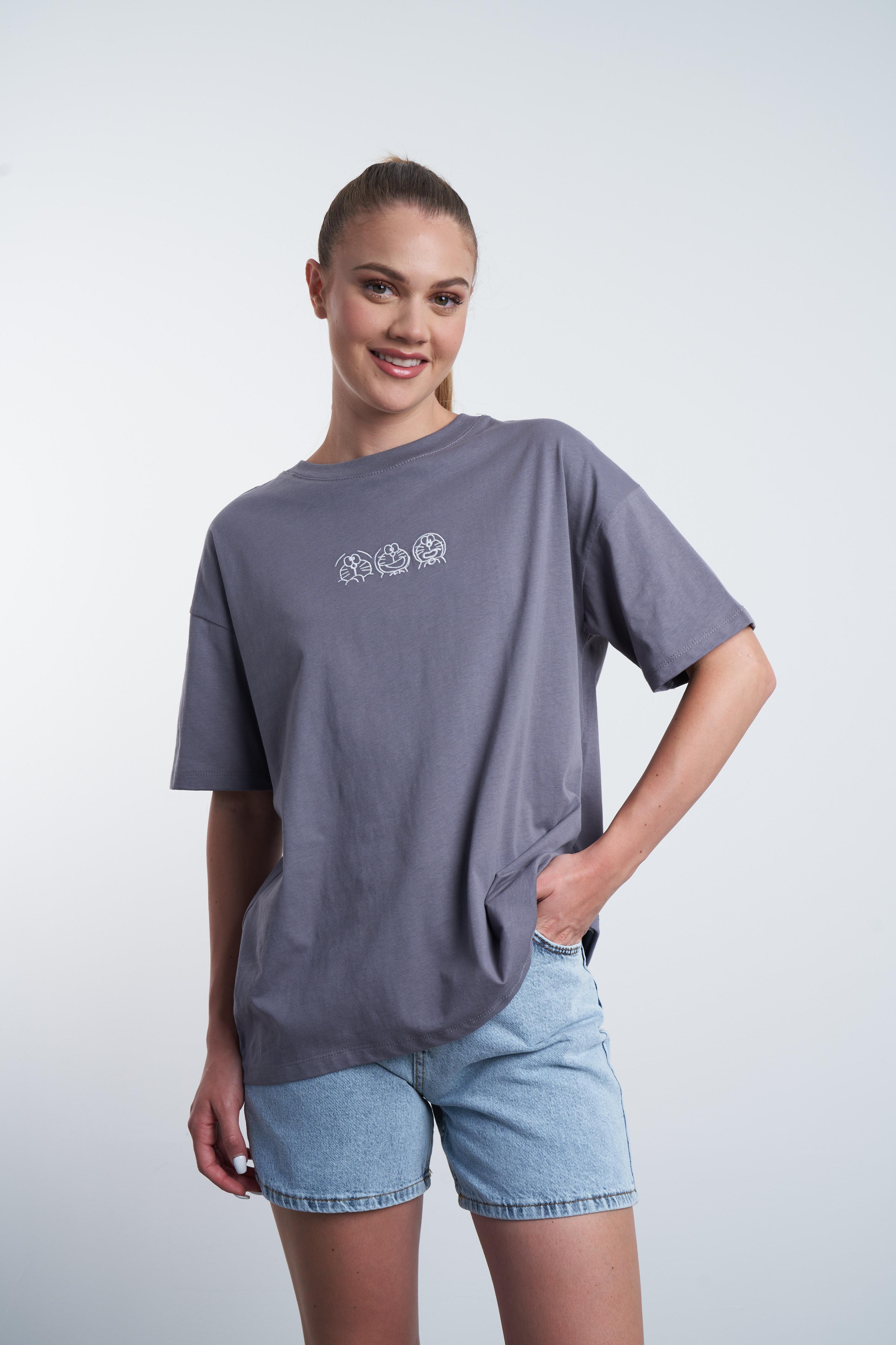 Karakter Nakış Baskılı T-shirt Koyu Gri