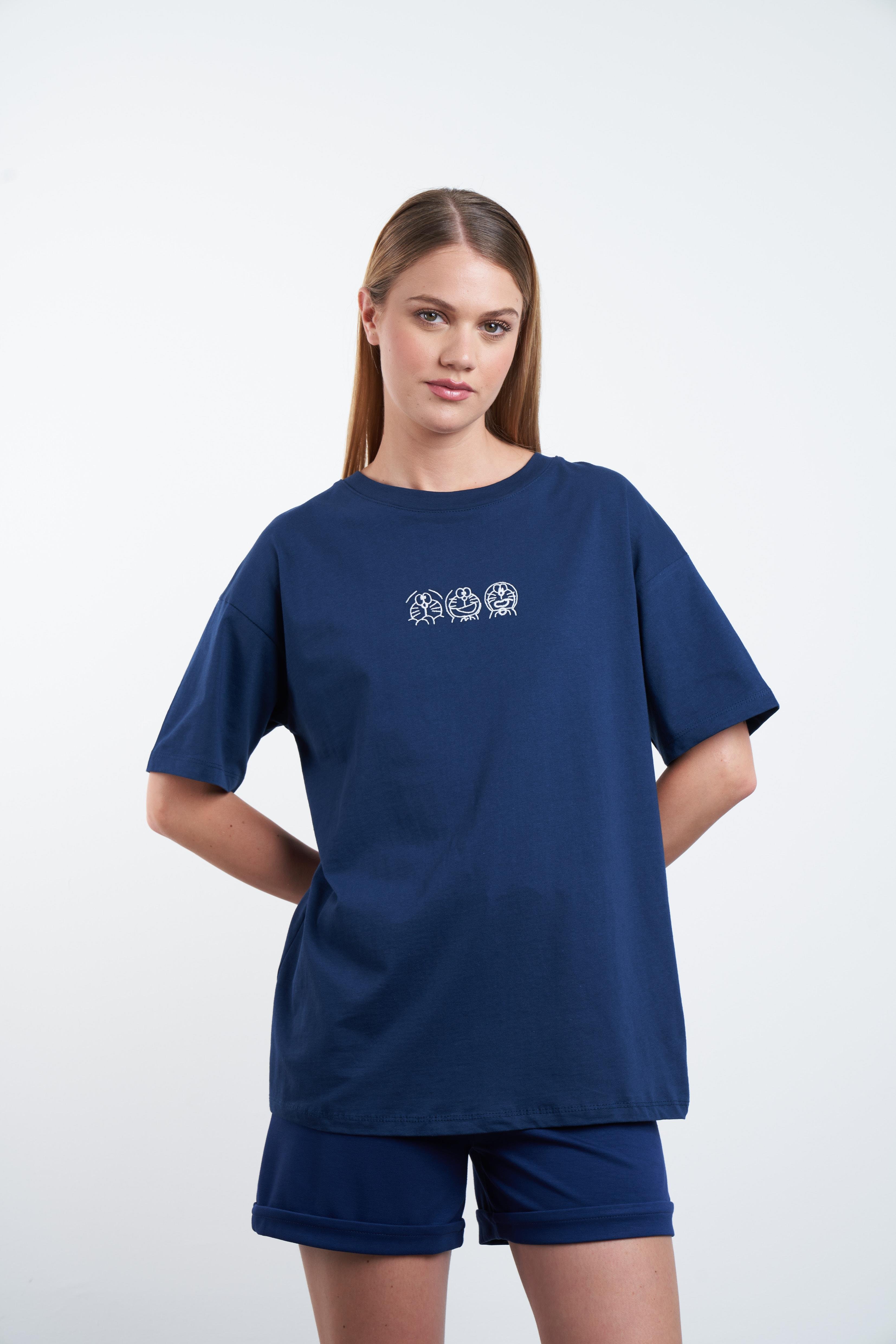 Karakter Nakış Baskılı T-shirt Lacivert