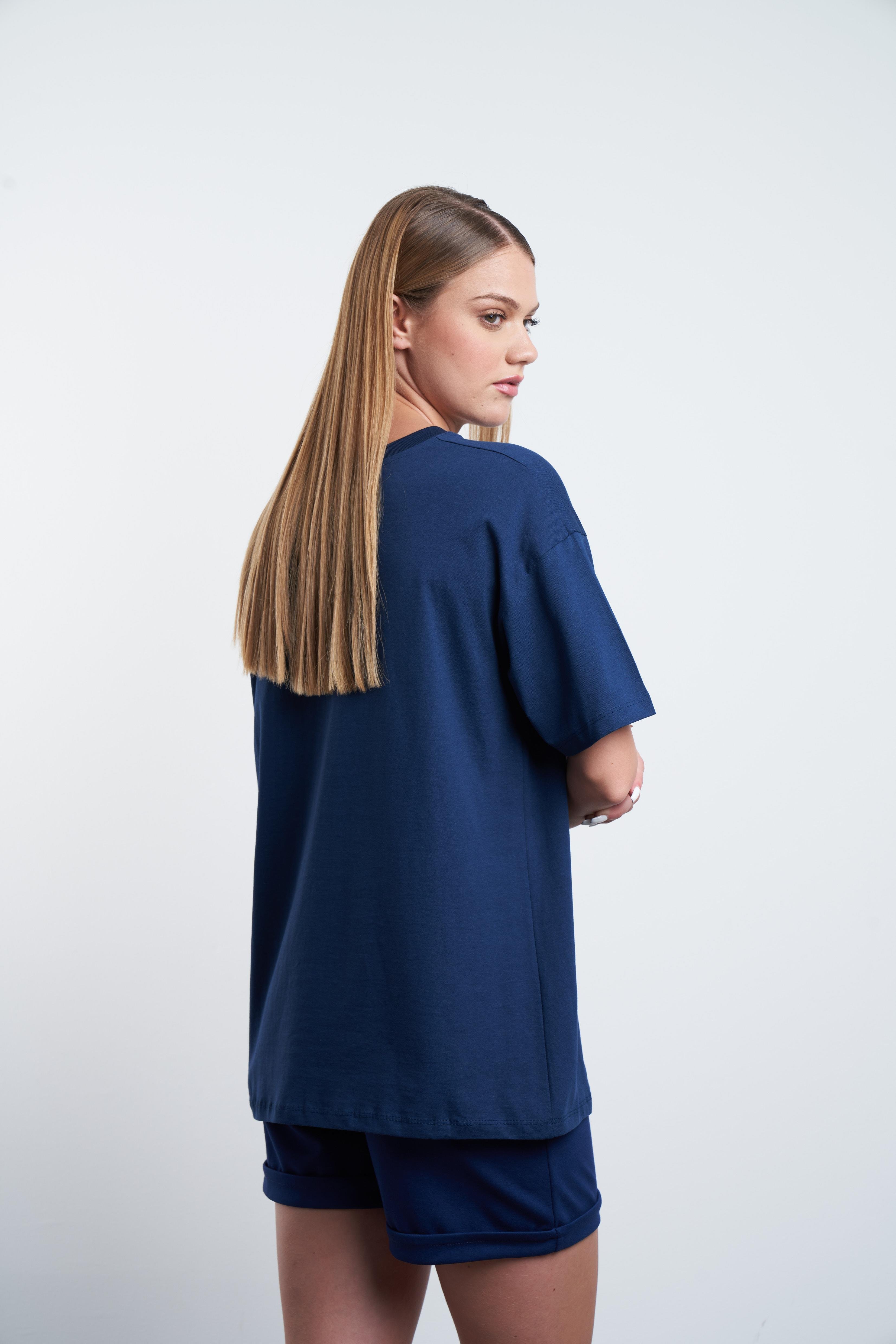 Karakter Nakış Baskılı T-shirt Lacivert