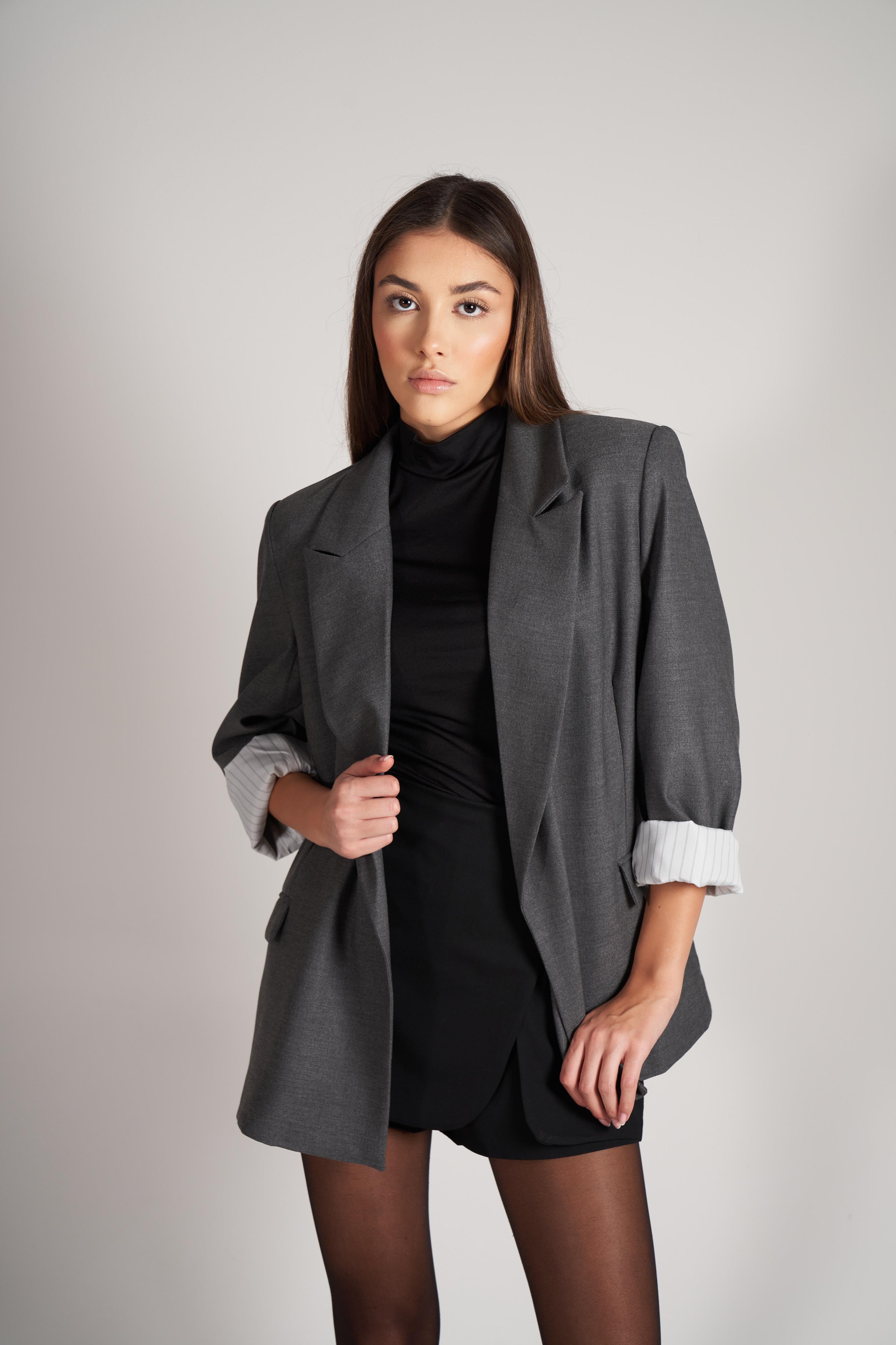 Katlamalı Kol Blazer Ceket Antrasit