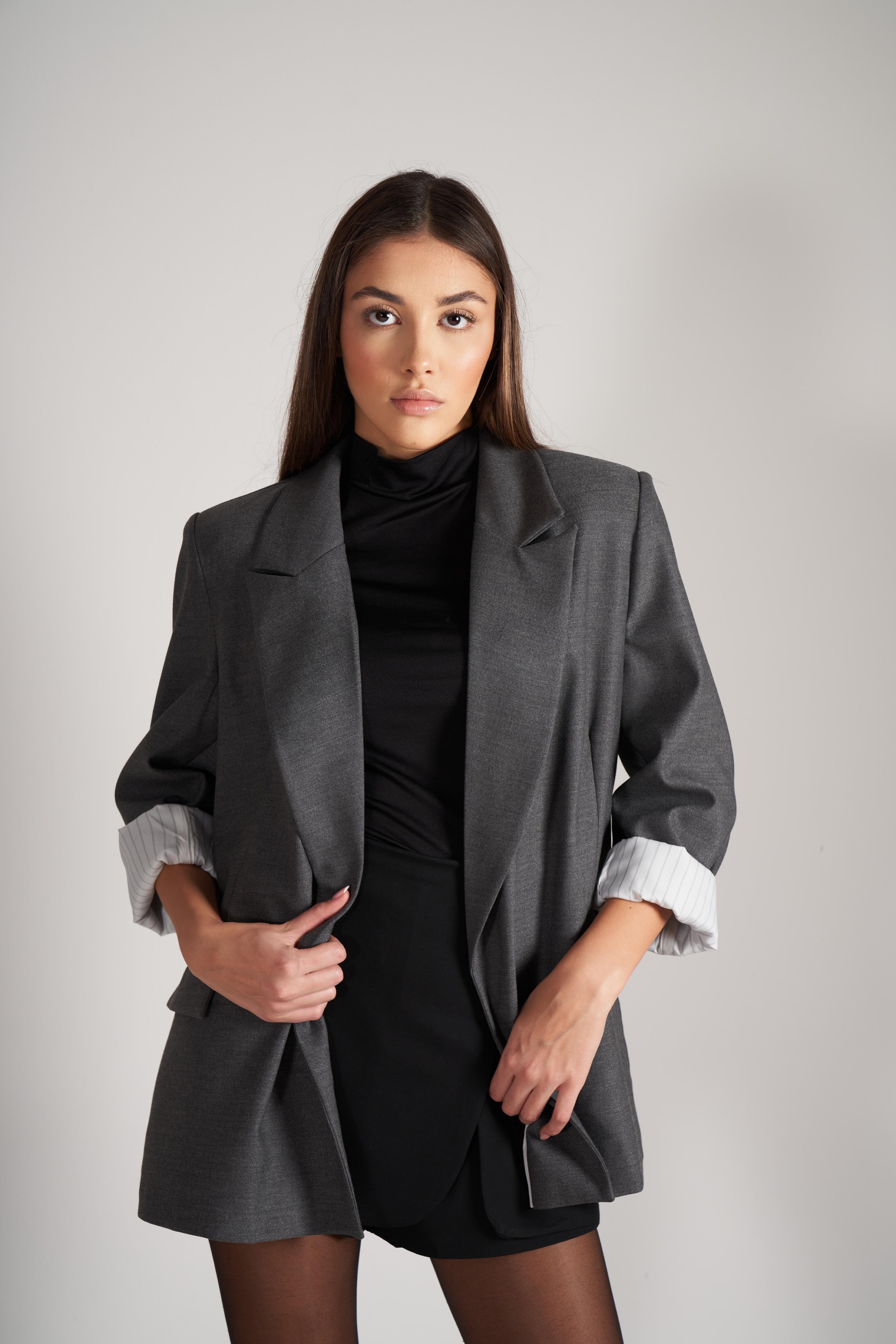 Katlamalı Kol Blazer Ceket Antrasit