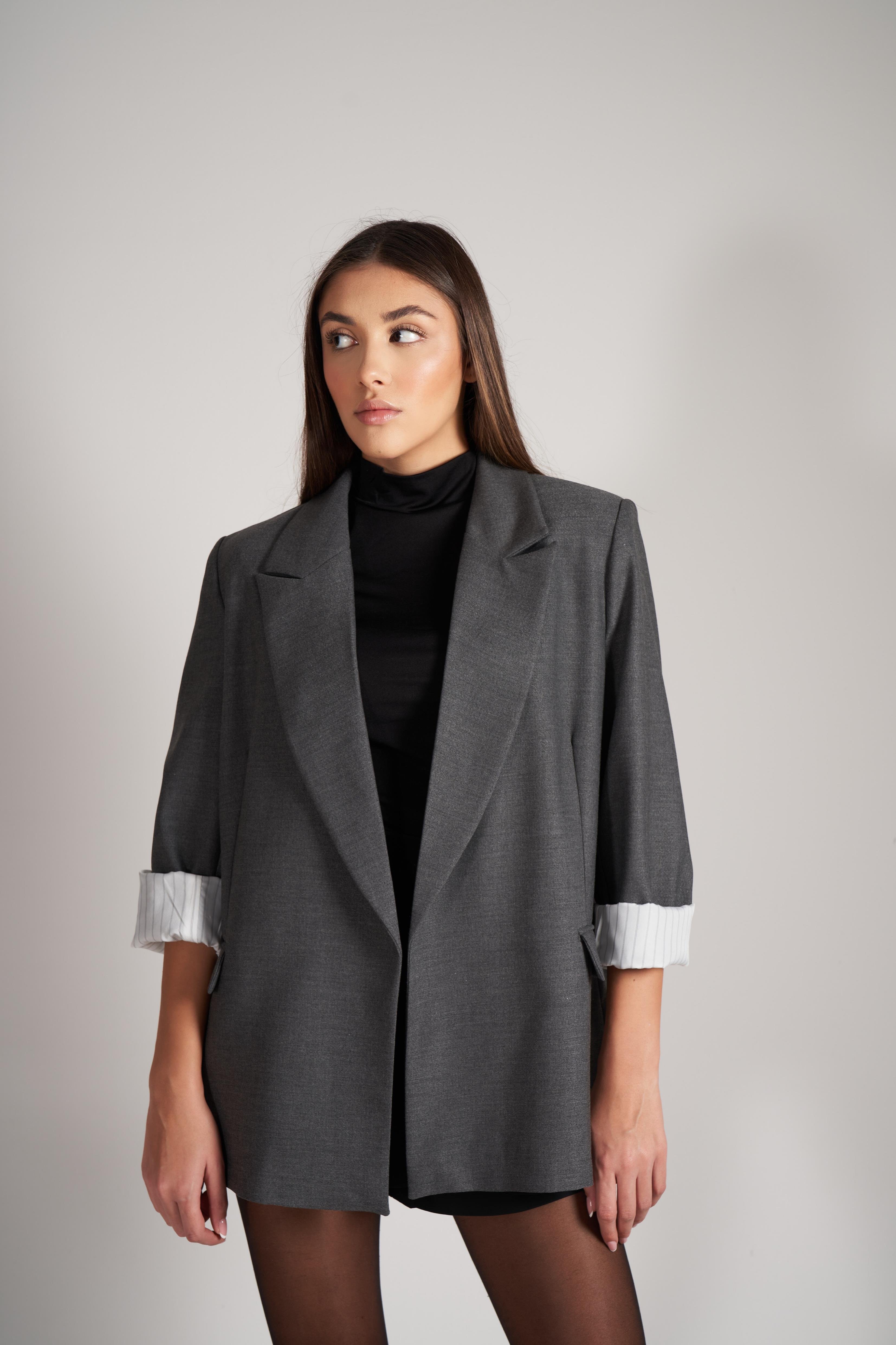 Katlamalı Kol Blazer Ceket Antrasit