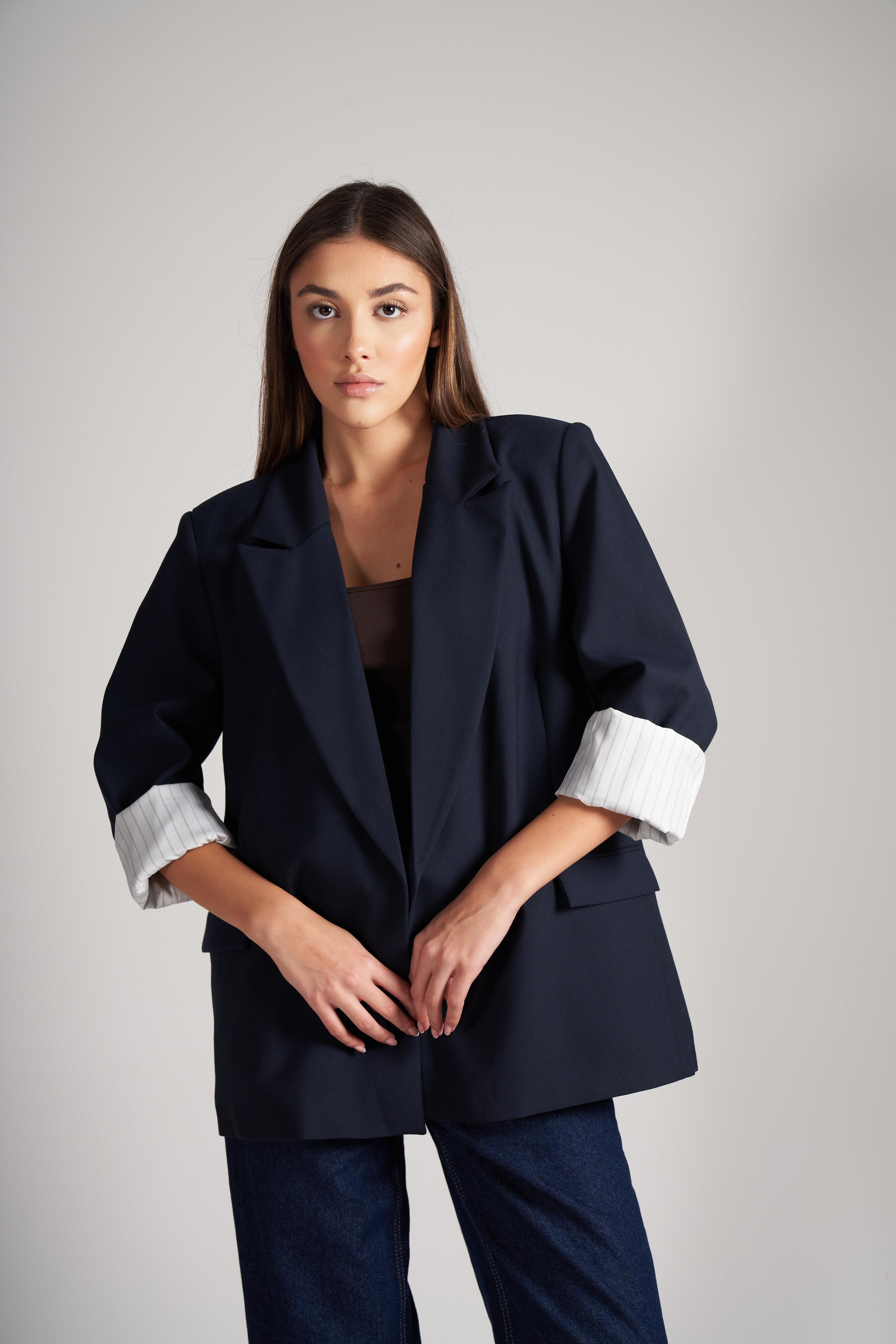 Katlamalı Kol Blazer Ceket Lacivert