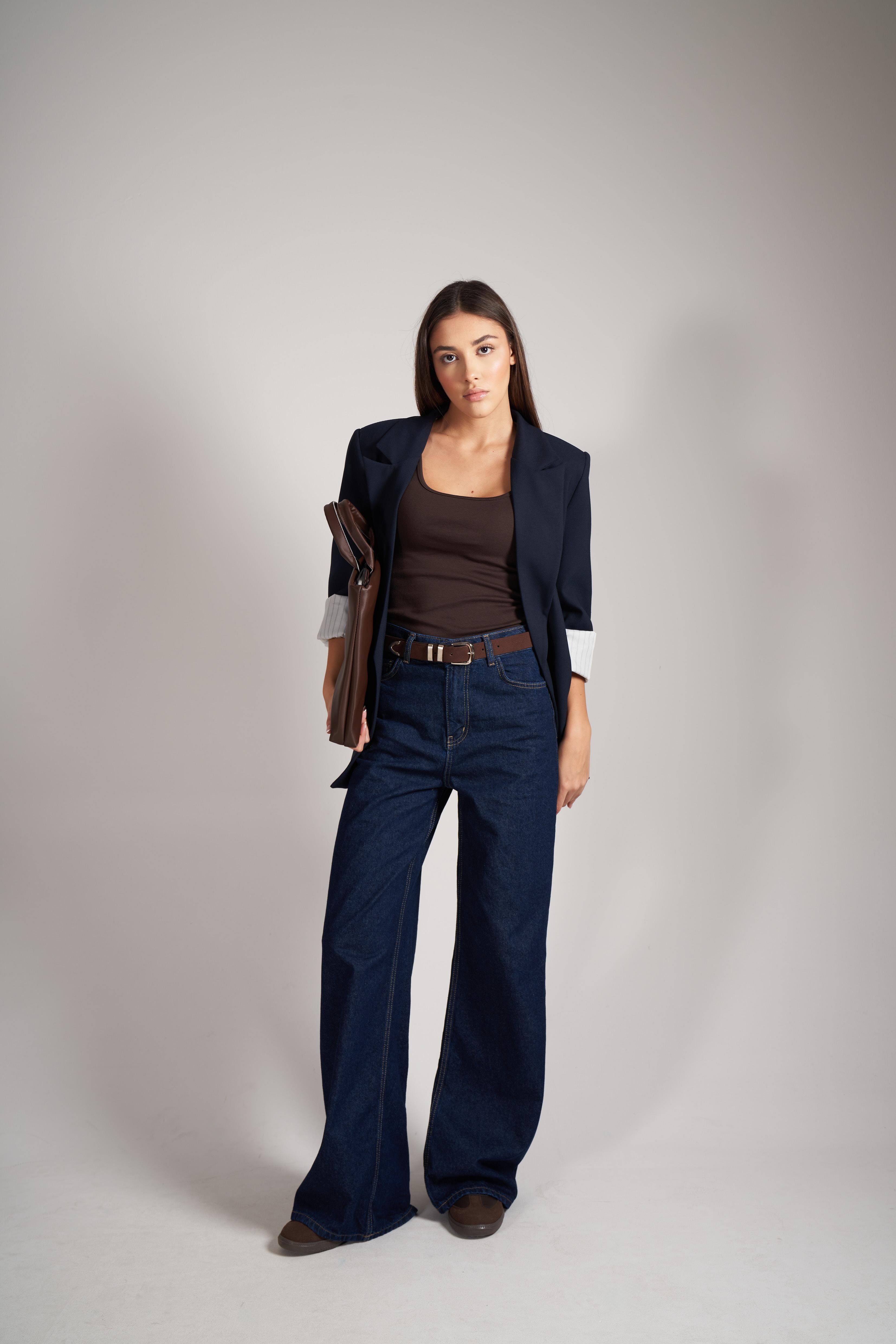 Katlamalı Kol Blazer Ceket Lacivert