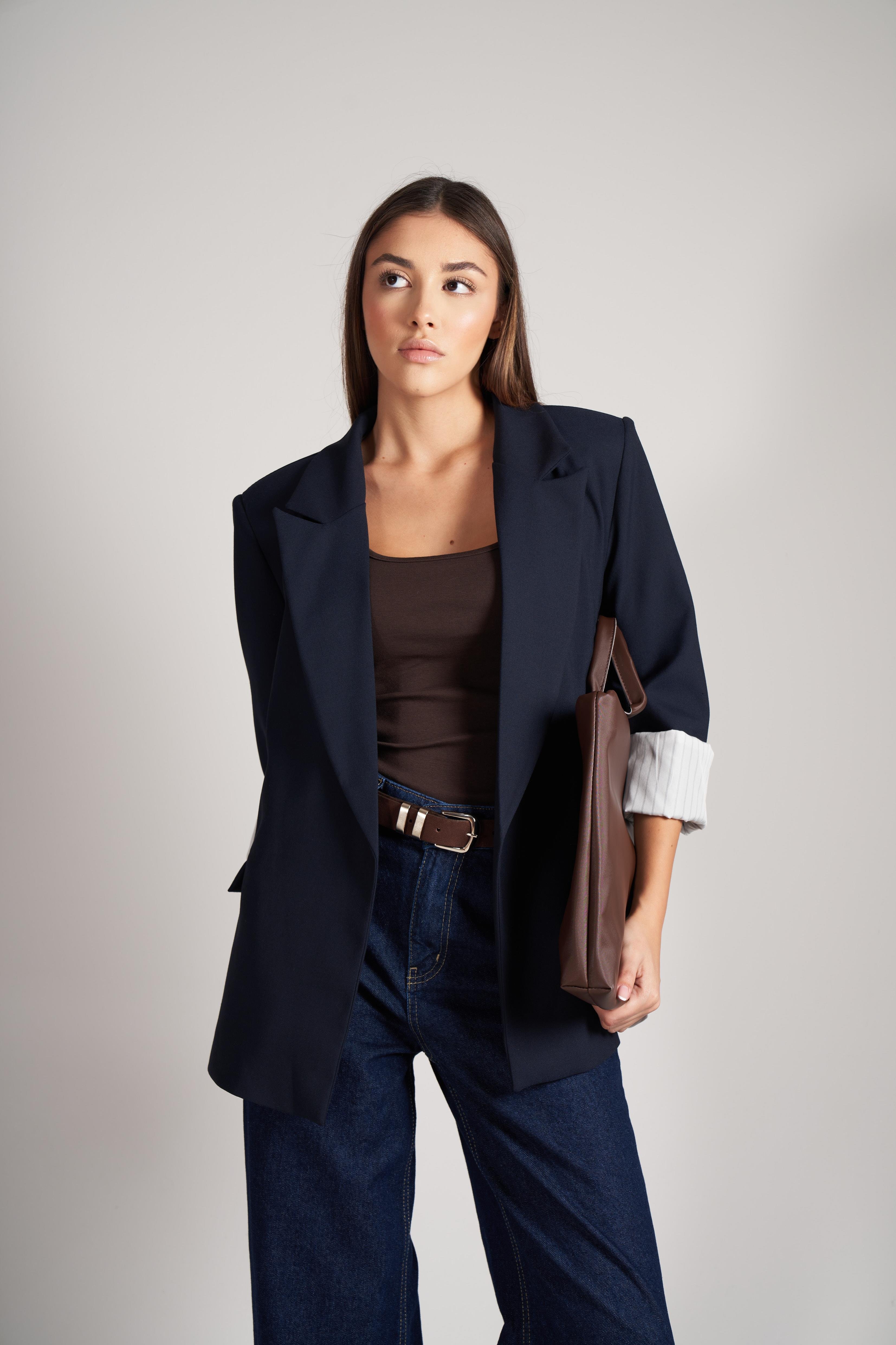 Katlamalı Kol Blazer Ceket Lacivert