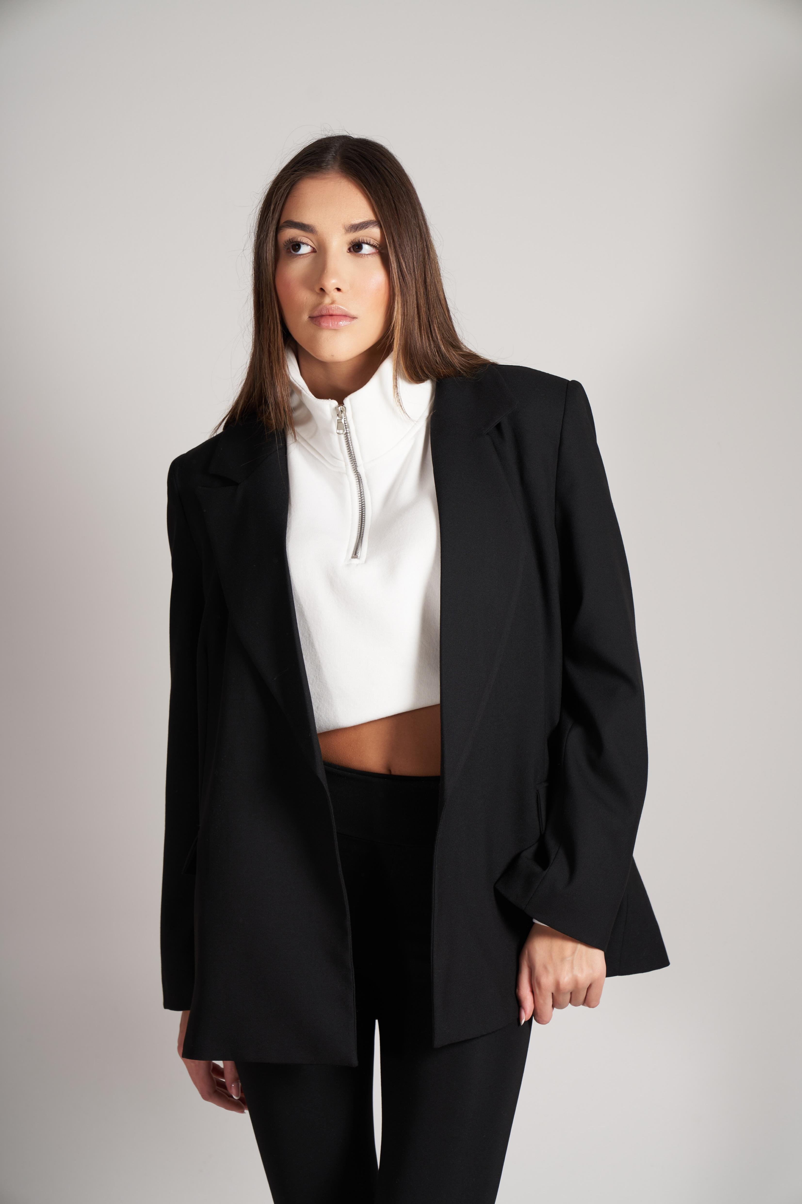 Katlamalı Kol Blazer Ceket Siyah