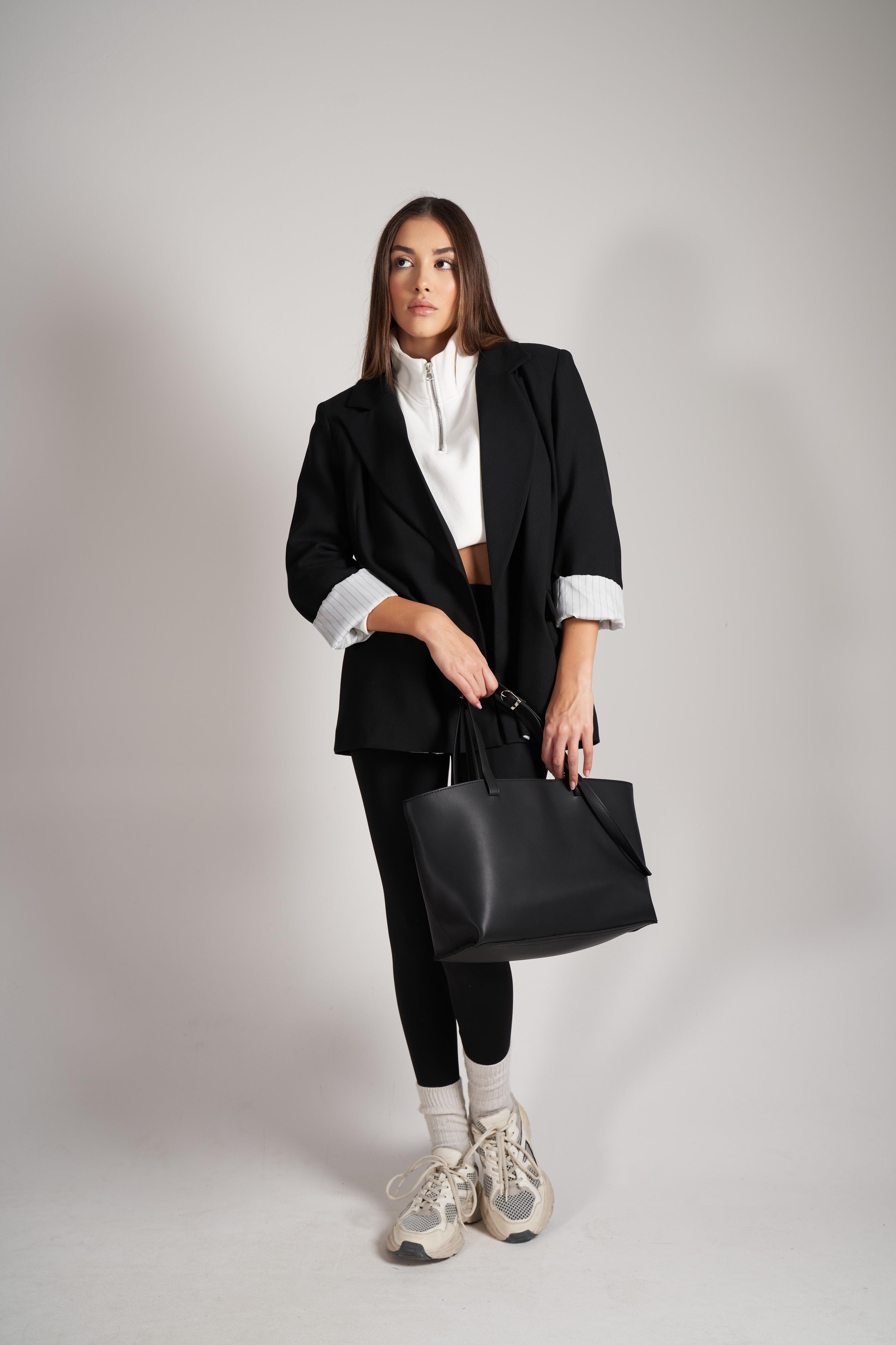 Katlamalı Kol Blazer Ceket Siyah