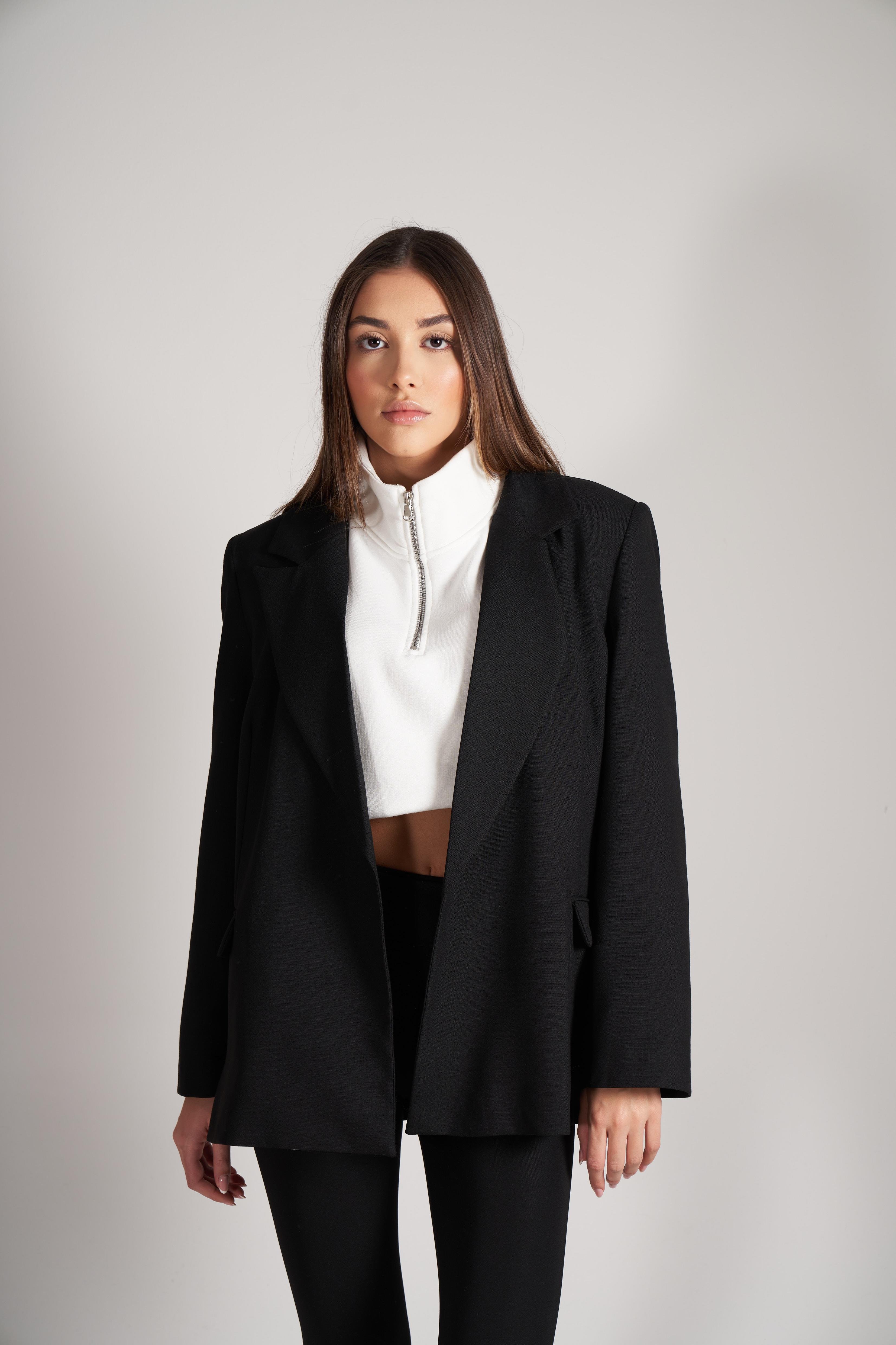 Katlamalı Kol Blazer Ceket Siyah