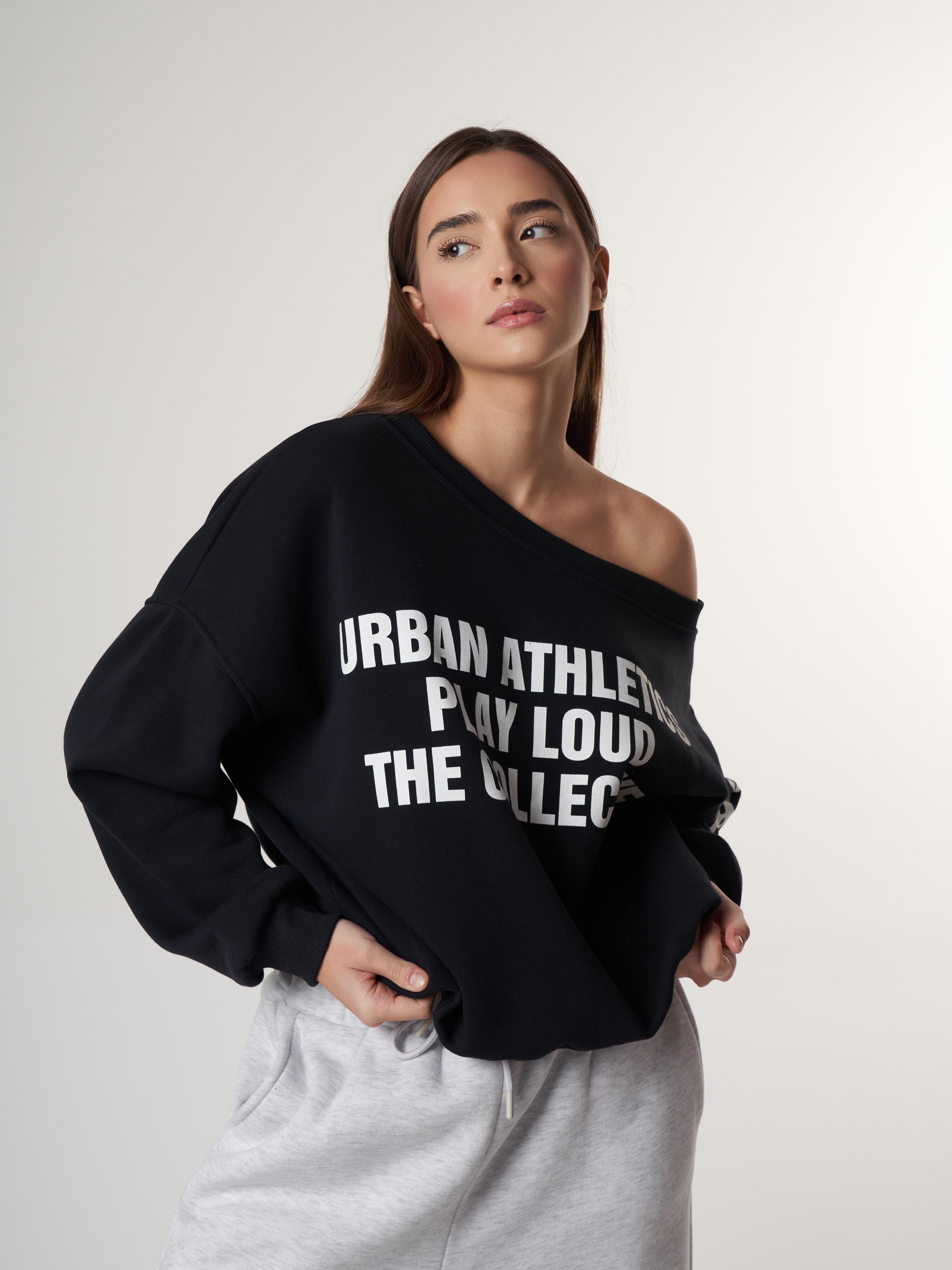 Kayık Yaka Şardonlu Sweatshirt Koyu Lacivert