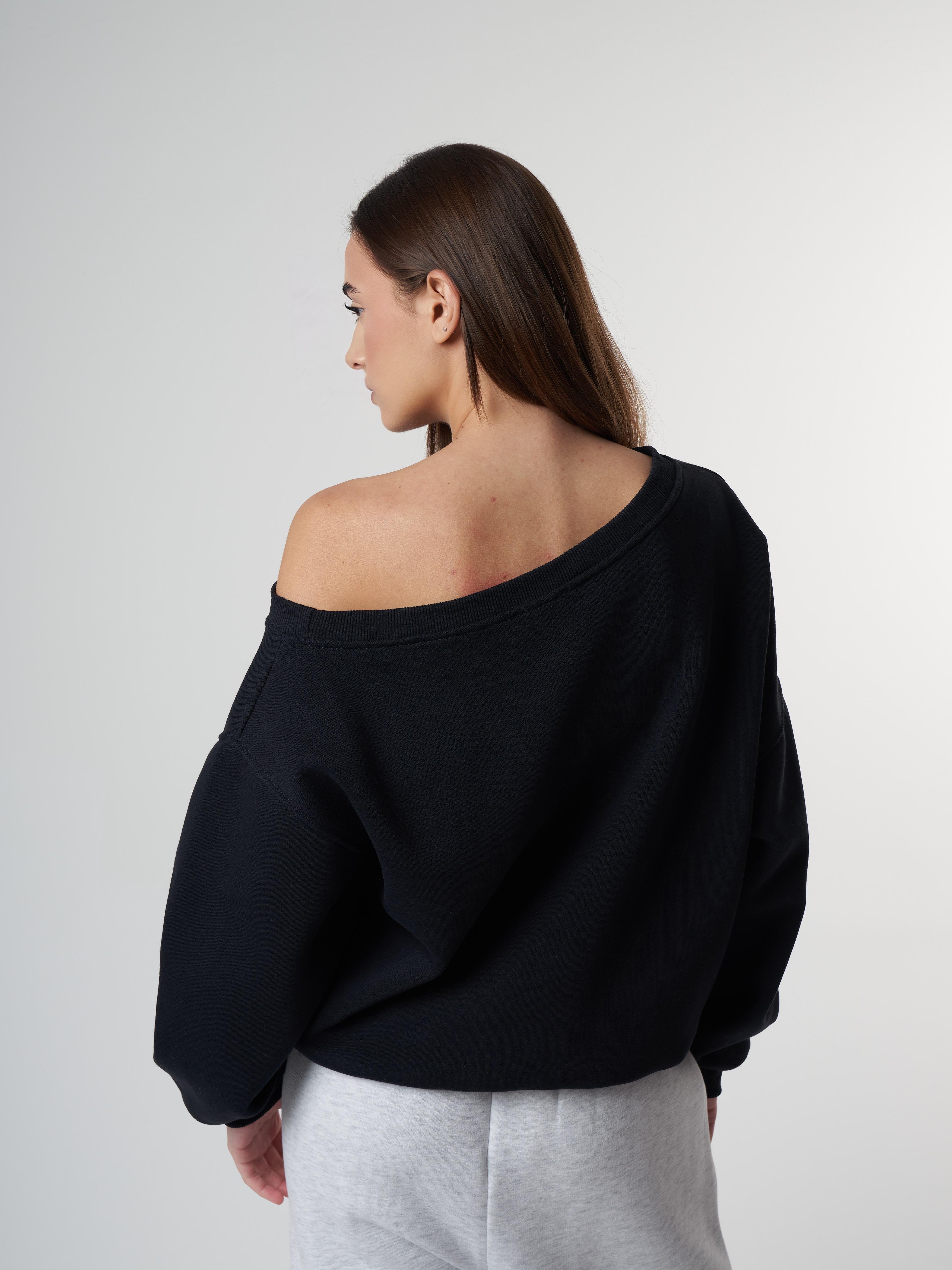 Kayık Yaka Şardonlu Sweatshirt Koyu Lacivert