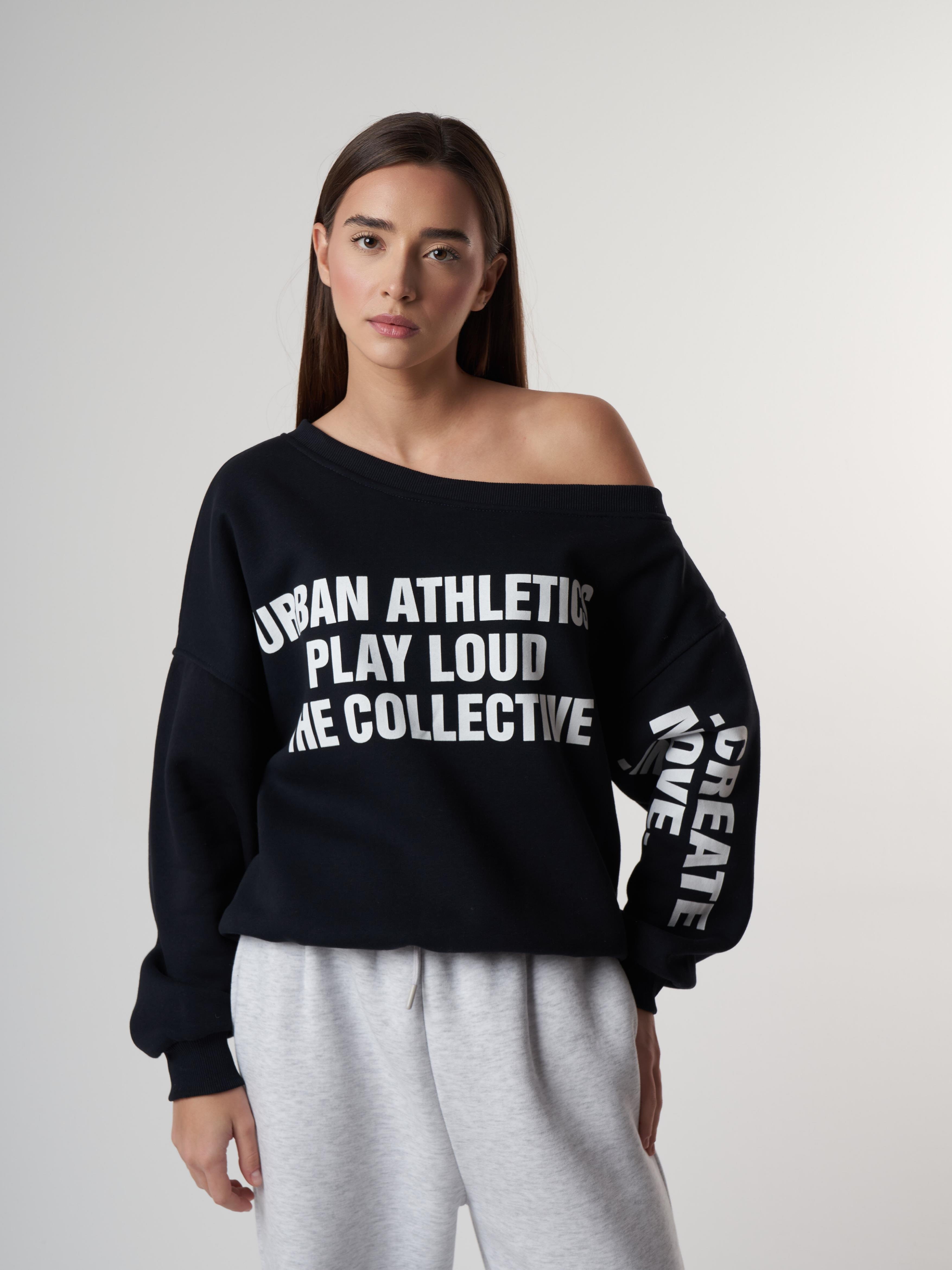 Kayık Yaka Şardonlu Sweatshirt Koyu Lacivert
