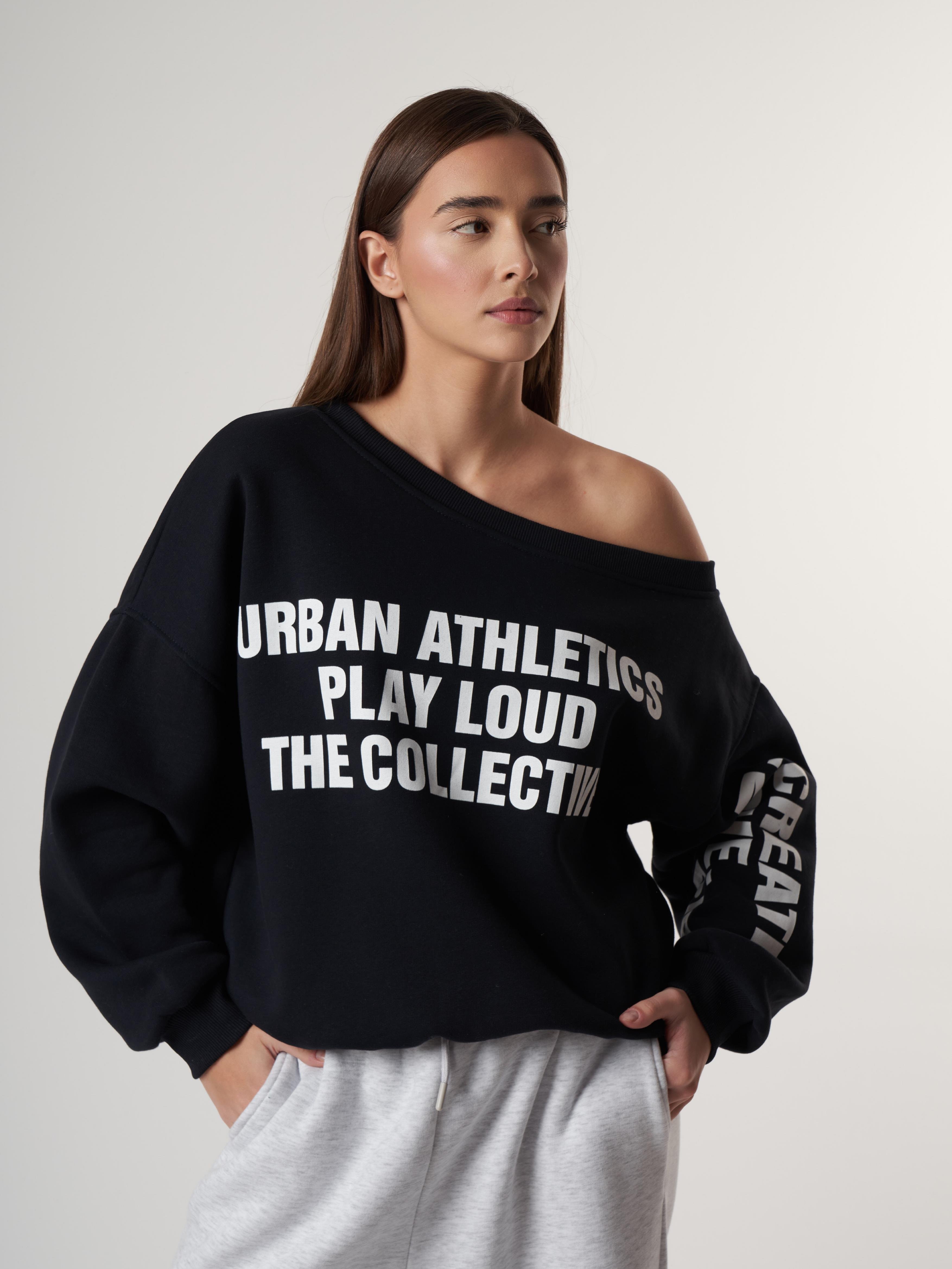 Kayık Yaka Şardonlu Sweatshirt Koyu Lacivert