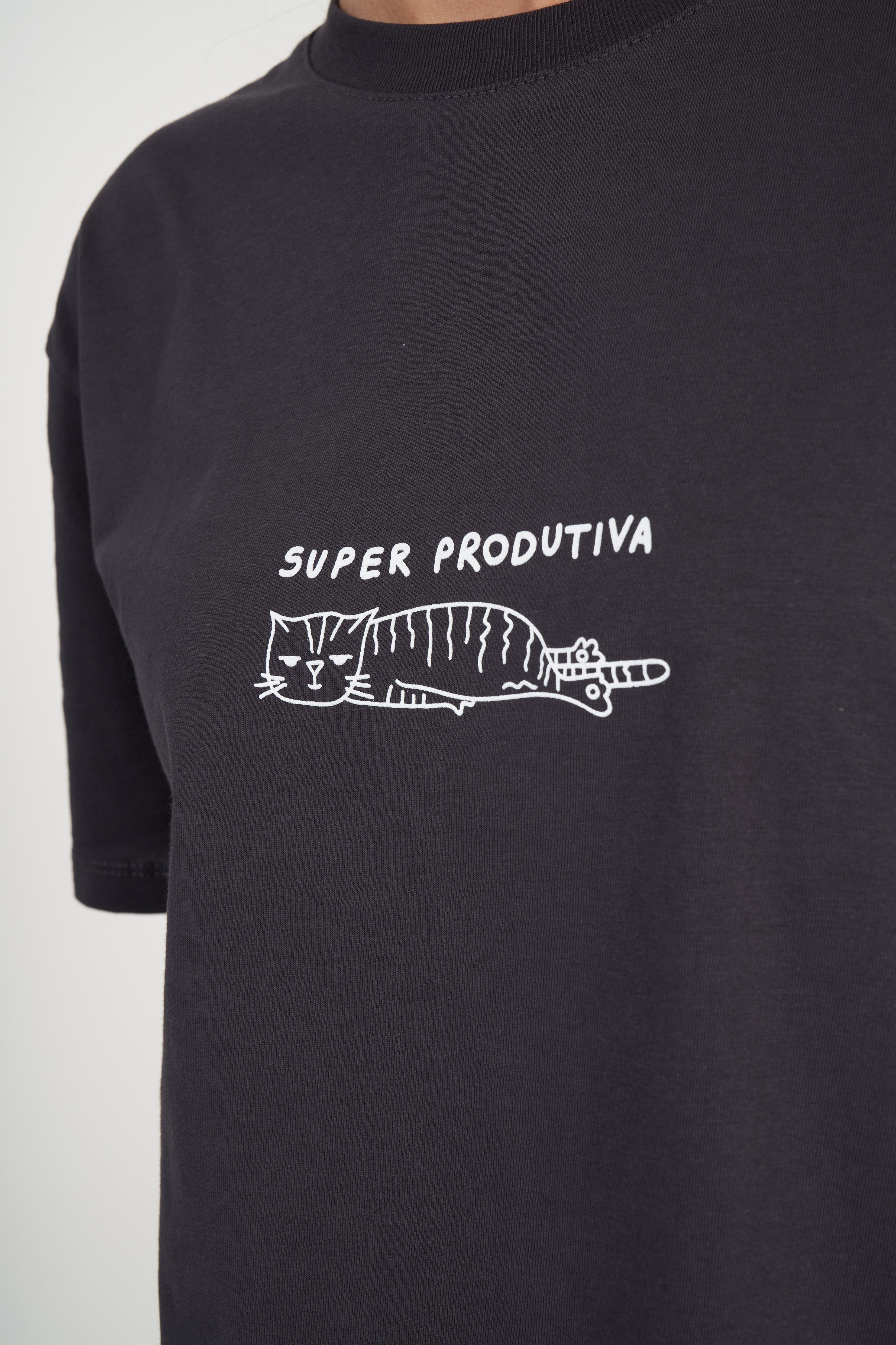 Kedi Baskılı T-shirt Antrasit