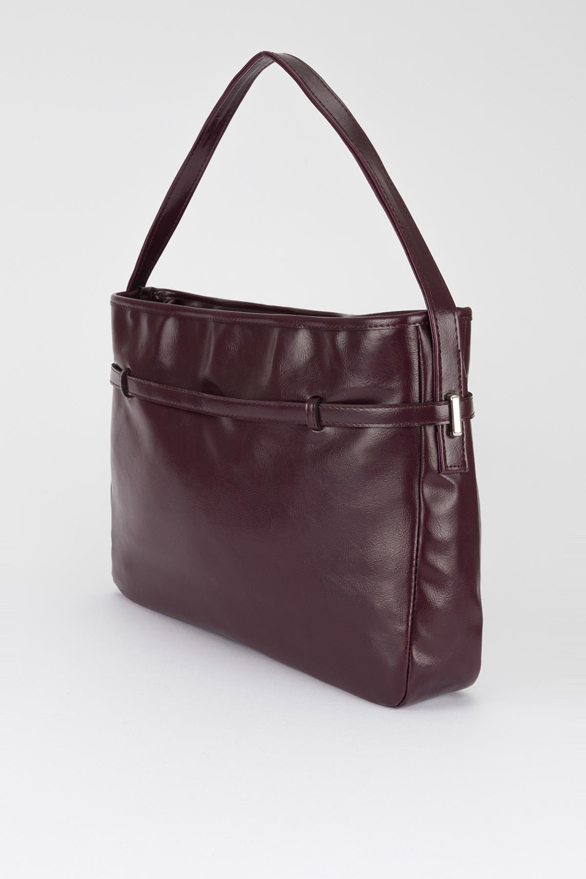 Kemer Detaylı Omuz Çantası Mürdüm