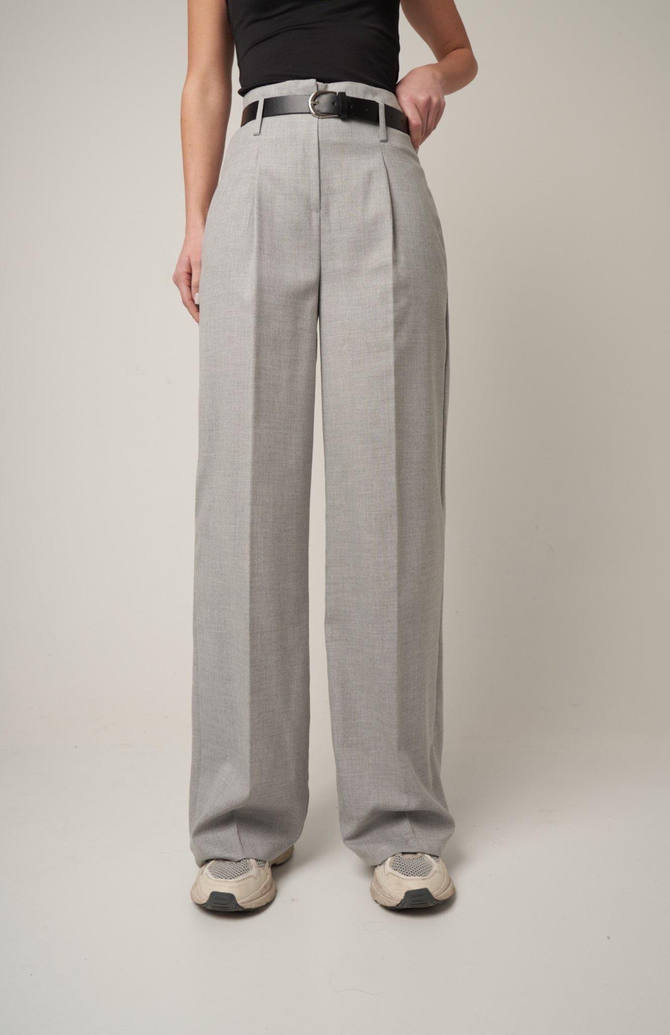 Kemerli Bol Paça Pantolon Gri