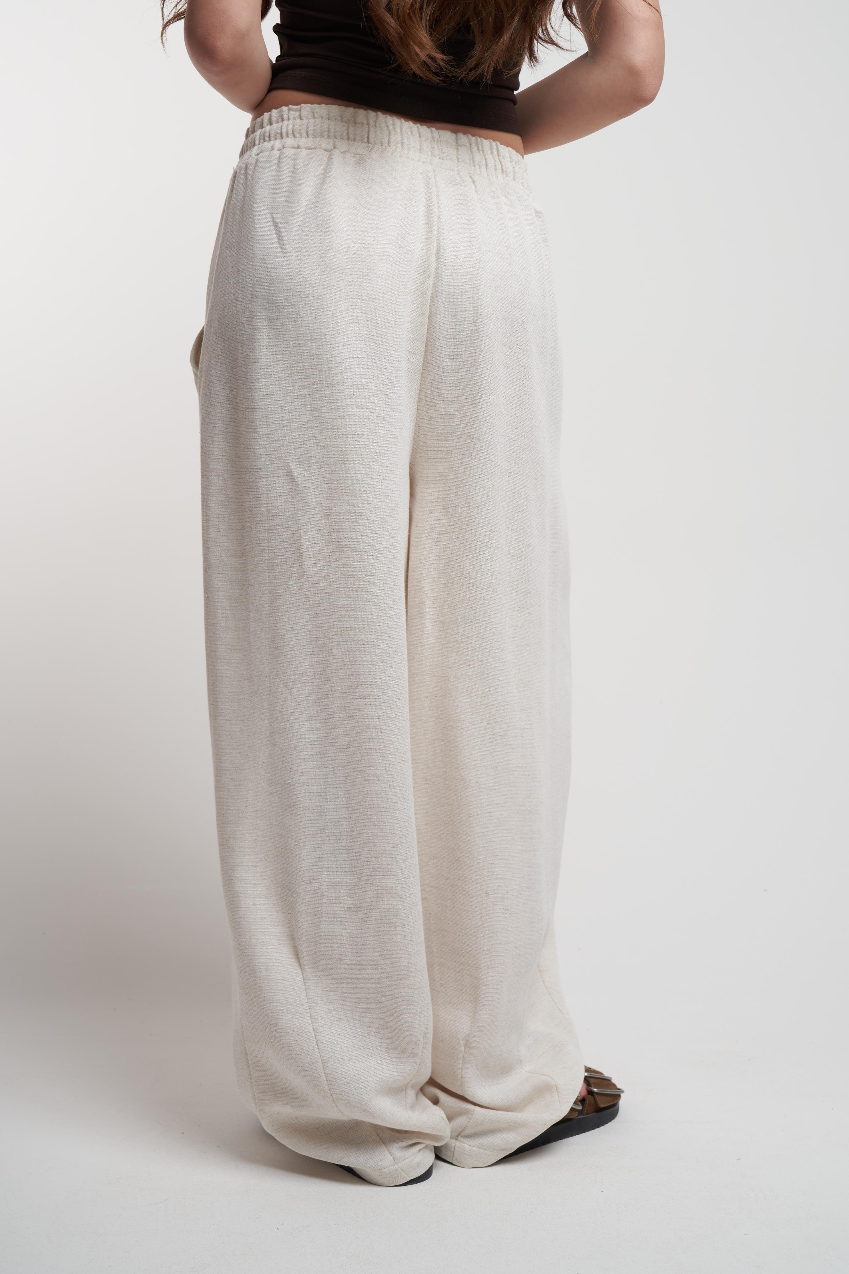 Keten Bol Paça Pantolon Ekru