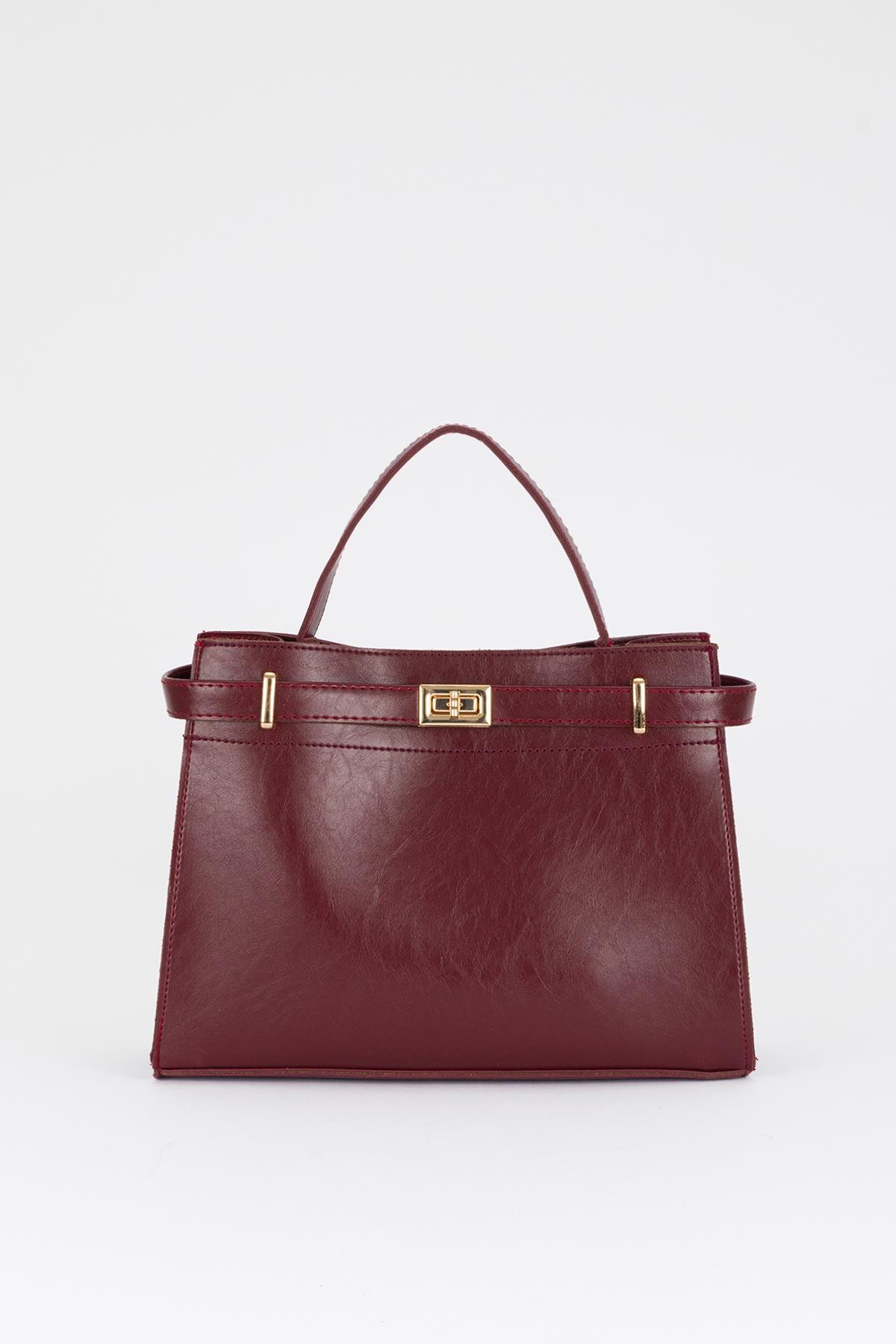 Kilit Detaylı Basic Çanta Bordo