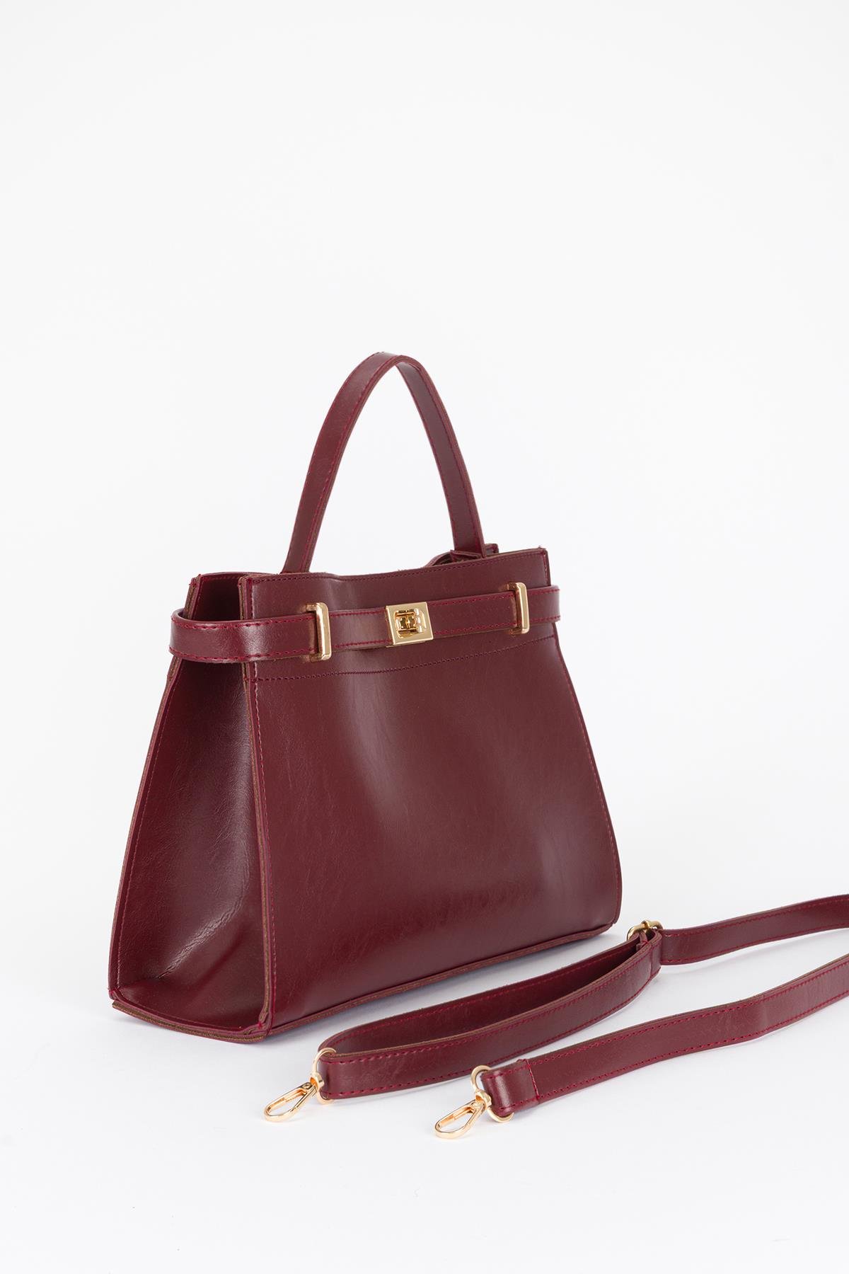 Kilit Detaylı Basic Çanta Bordo
