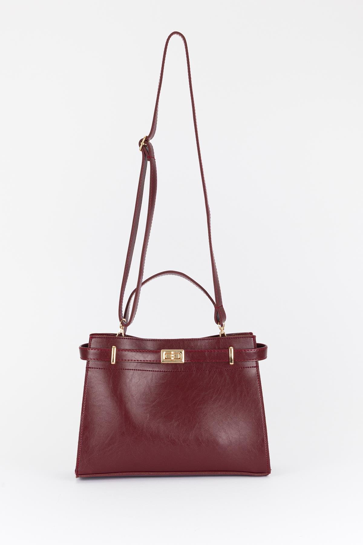Kilit Detaylı Basic Çanta Bordo