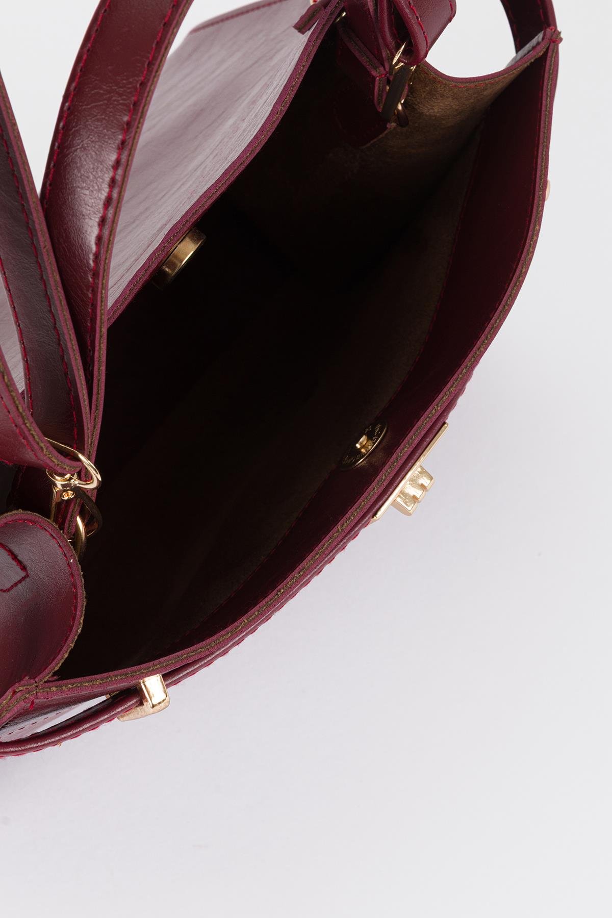 Kilit Detaylı Basic Çanta Bordo